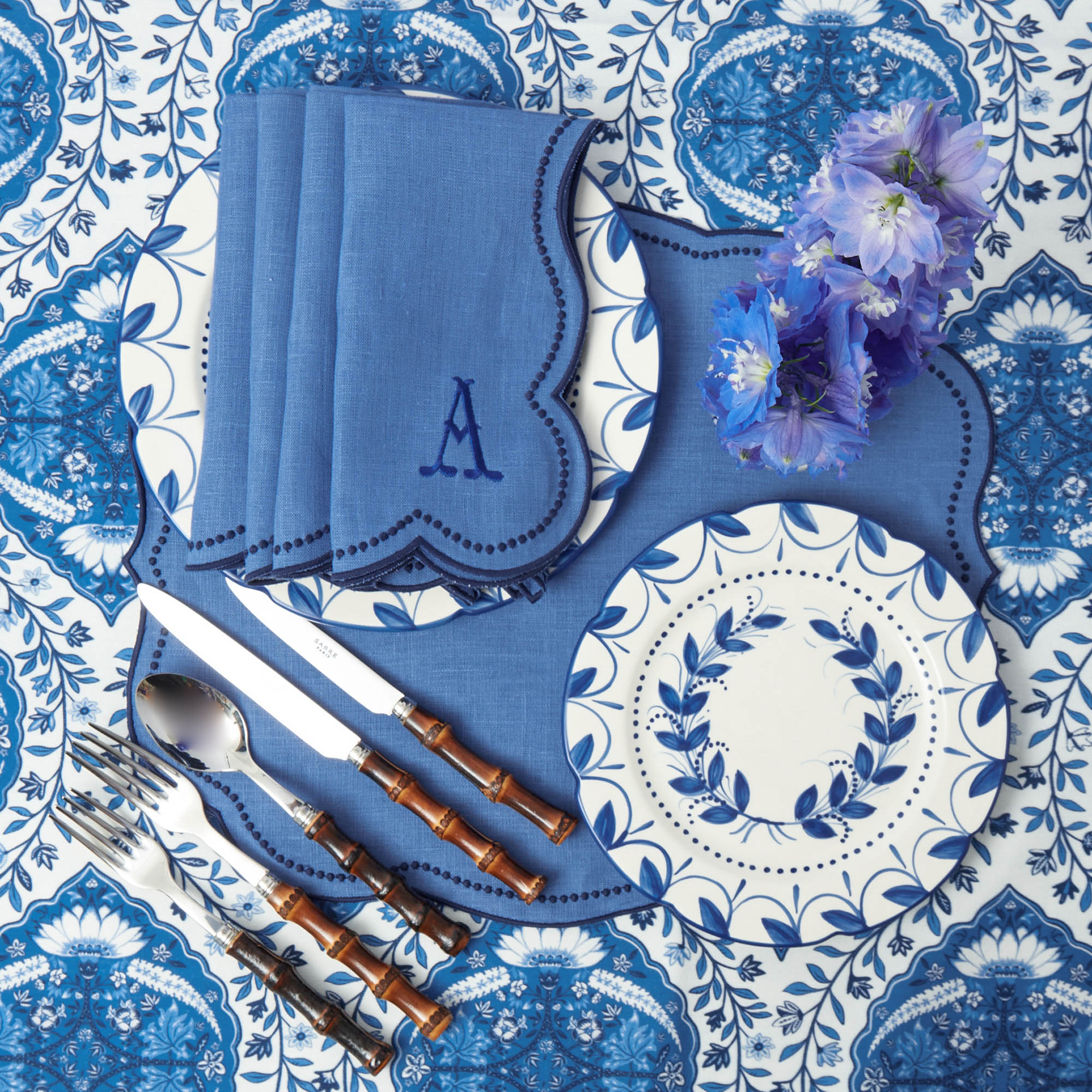 Eloise Blue & Navy Linen Napkins (Set of 4)