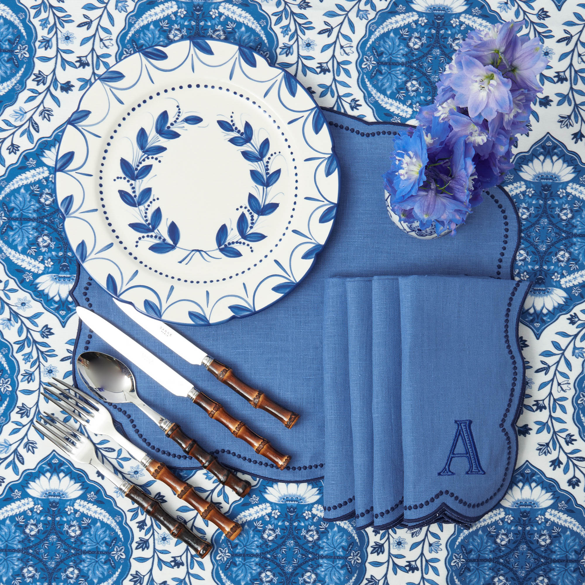 Eloise Blue & Navy Linen Napkins (Set of 4)