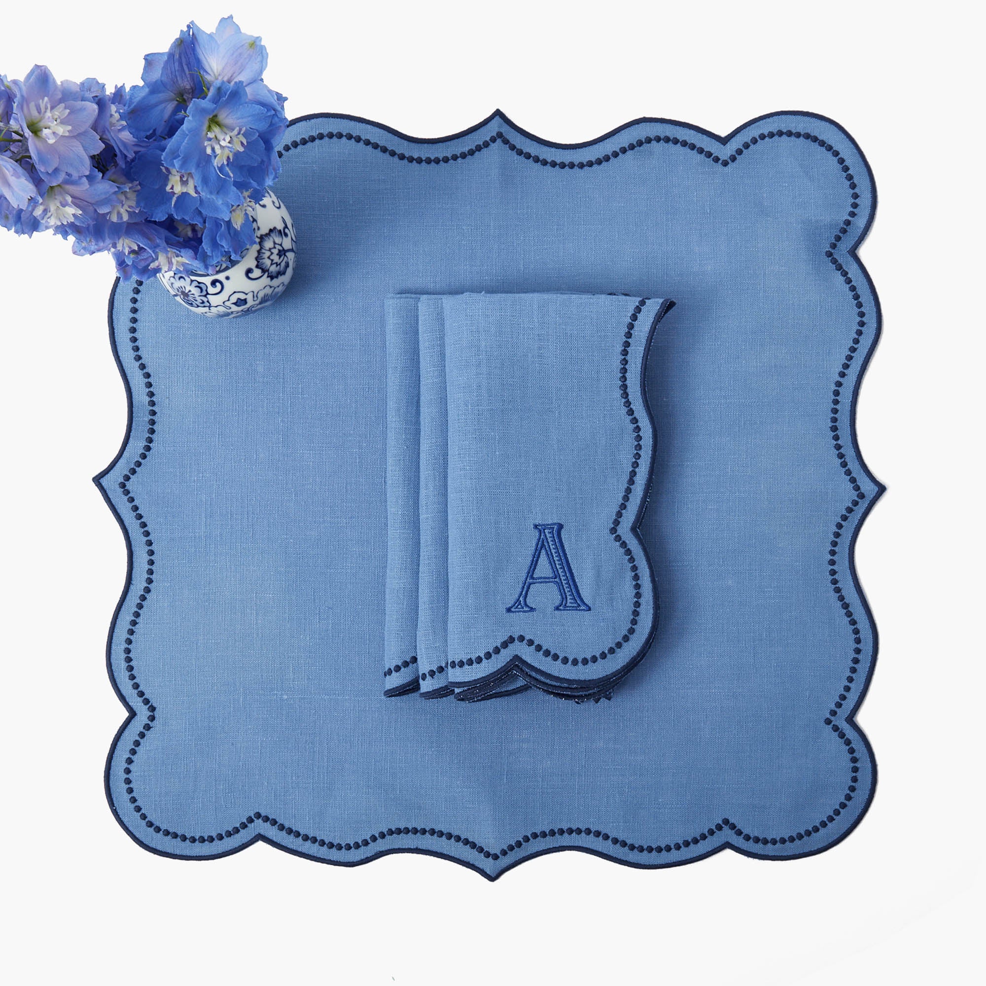 Eloise Blue & Navy Linen Napkins (Set of 4)