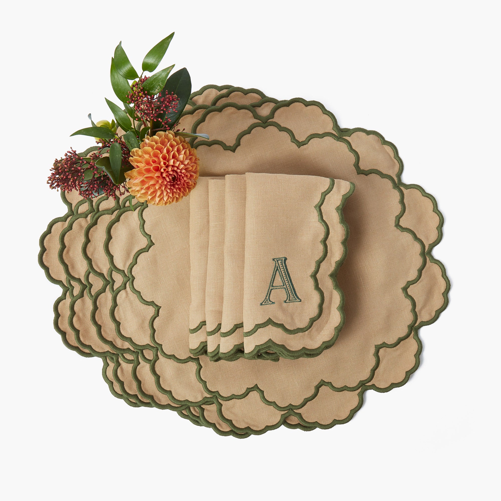 Lily Sand & Green Placemats (Set of 4)