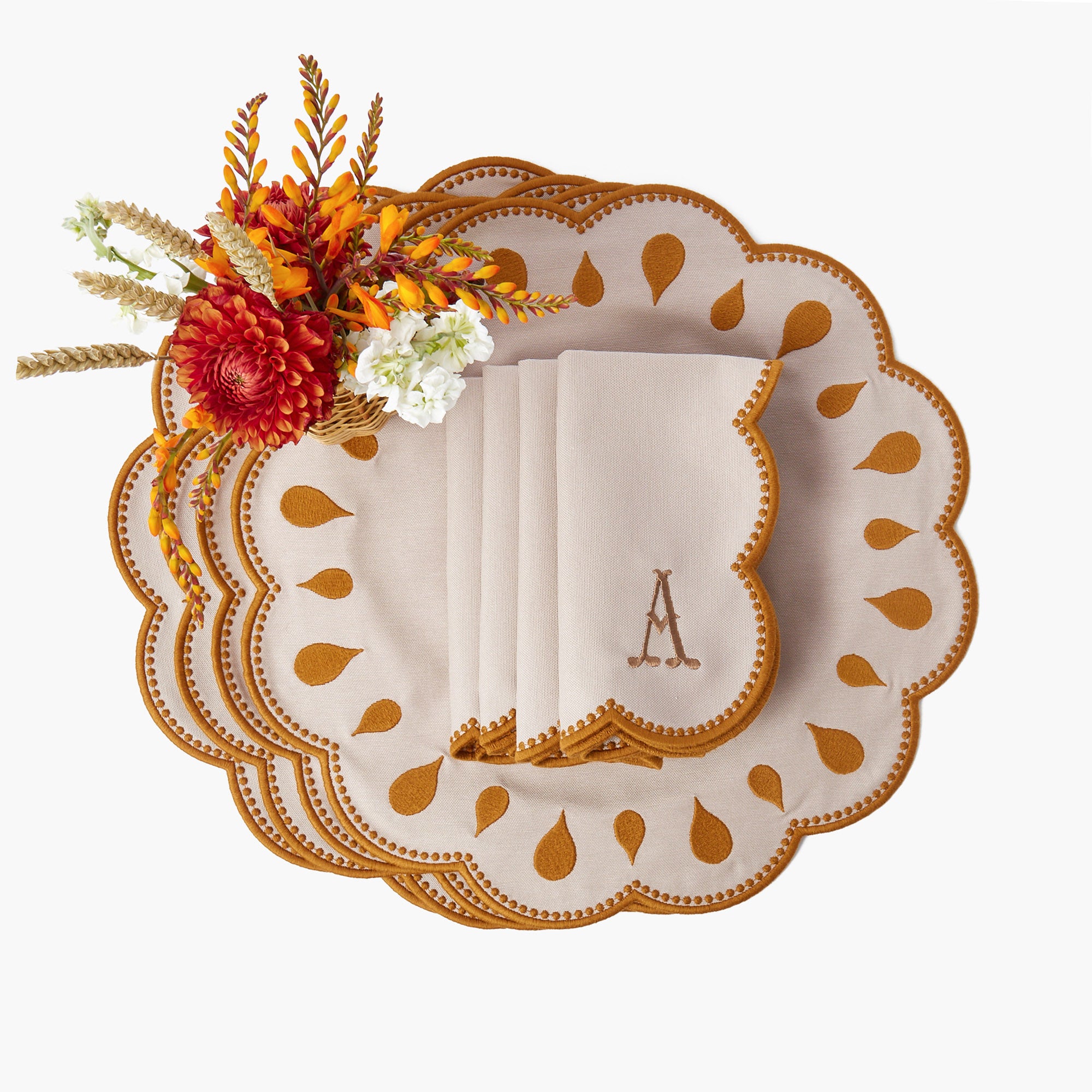 Bettina Taupe & Mustard Placemats & Napkins (Set of 4)