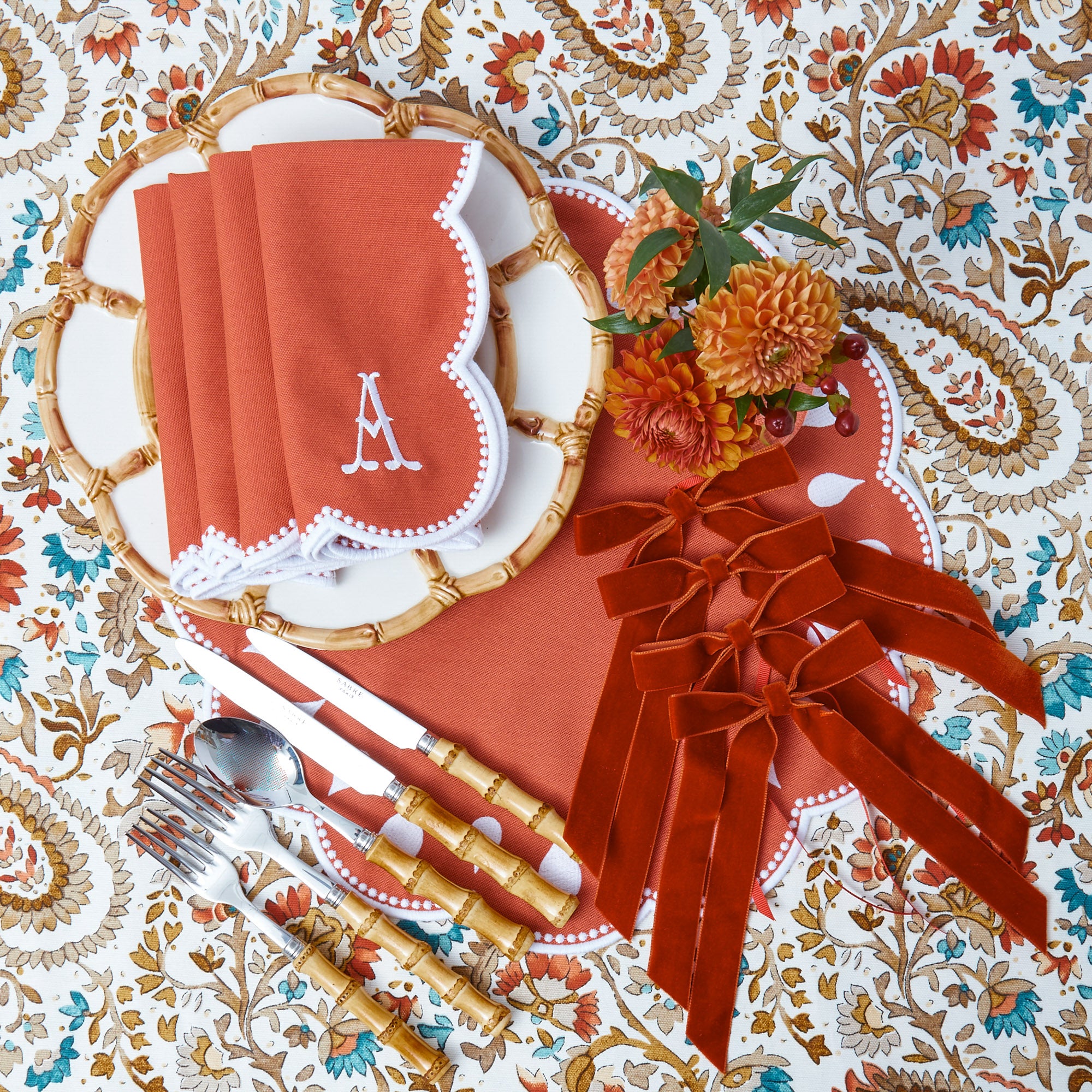 Burnt Orange Velvet Bows (Set of 4) - 20cm