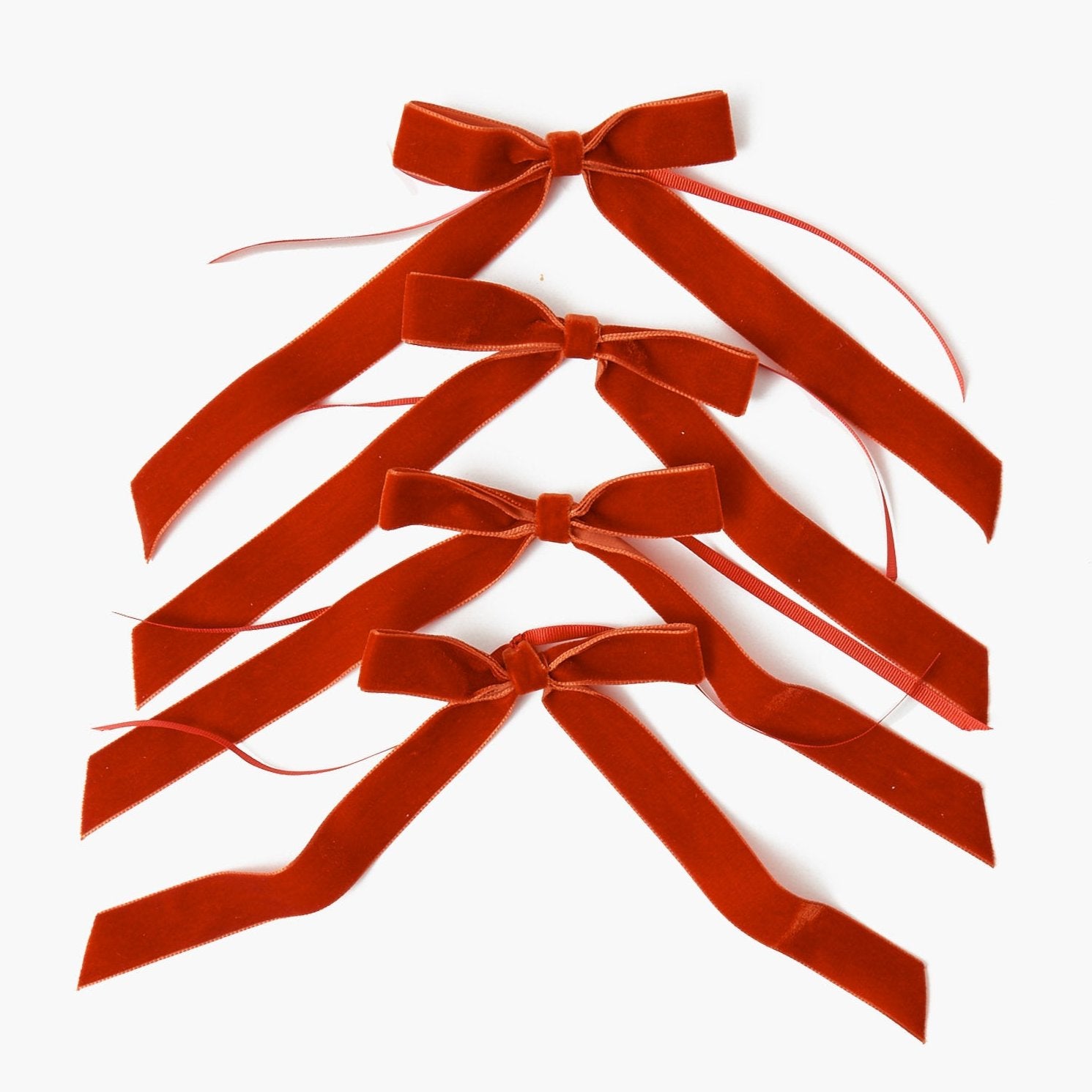 Burnt Orange Velvet Bows (Set of 4) - 20cm