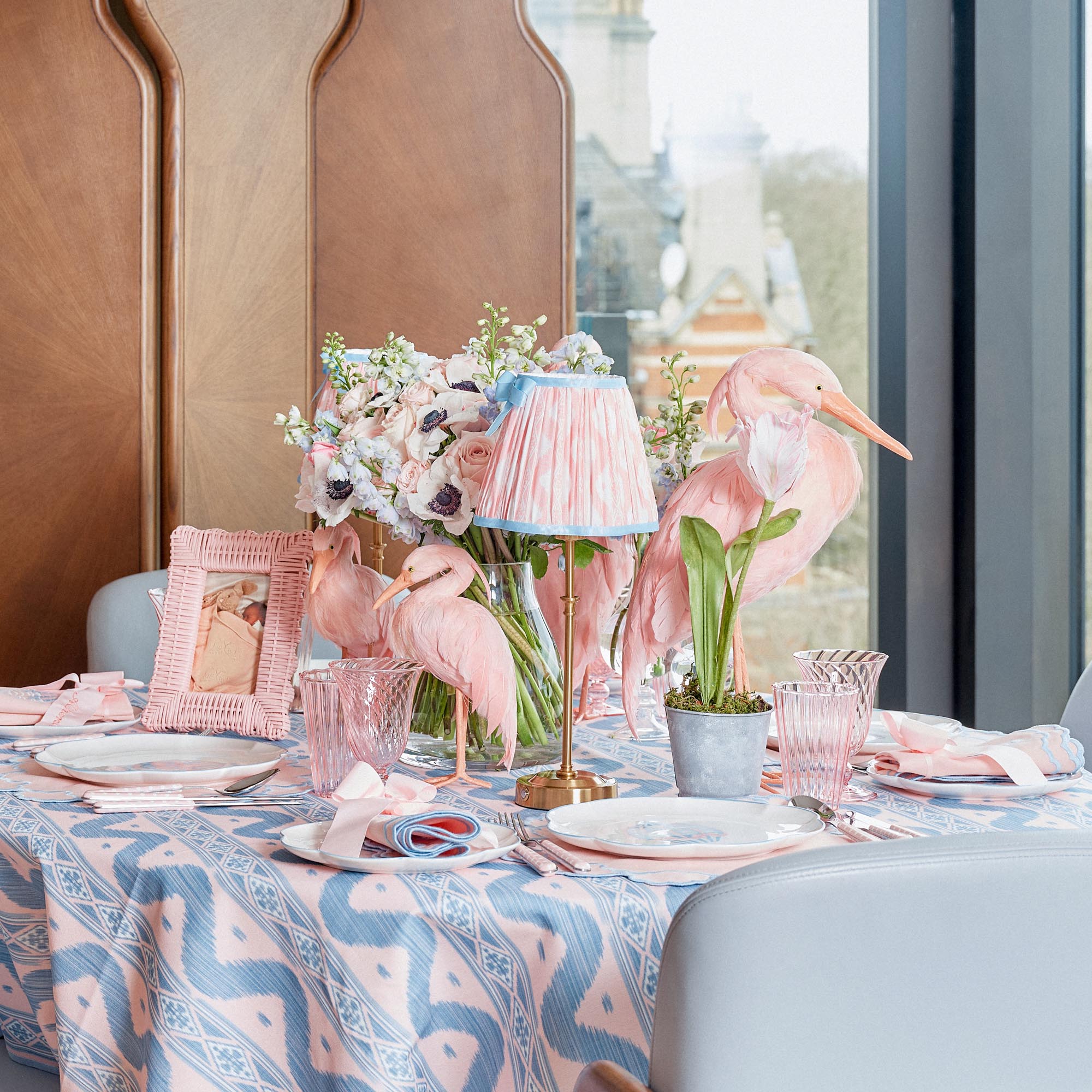 Pink & Blue Ikat Tablecloth