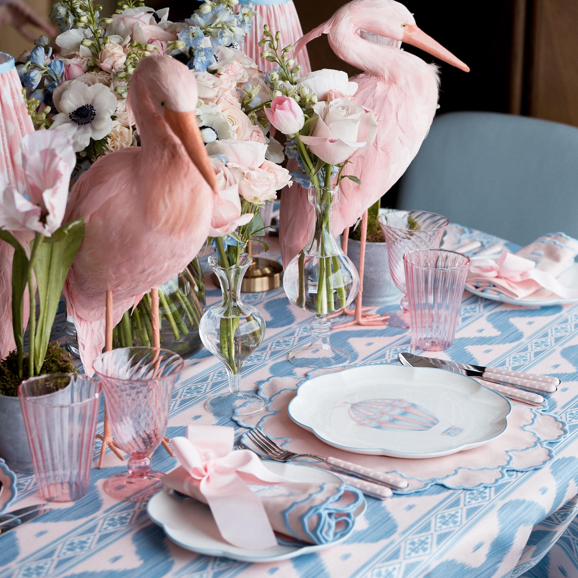 Sarah Pink & Blue Hot Air Balloon Embroidered Napkins (Set of 4)