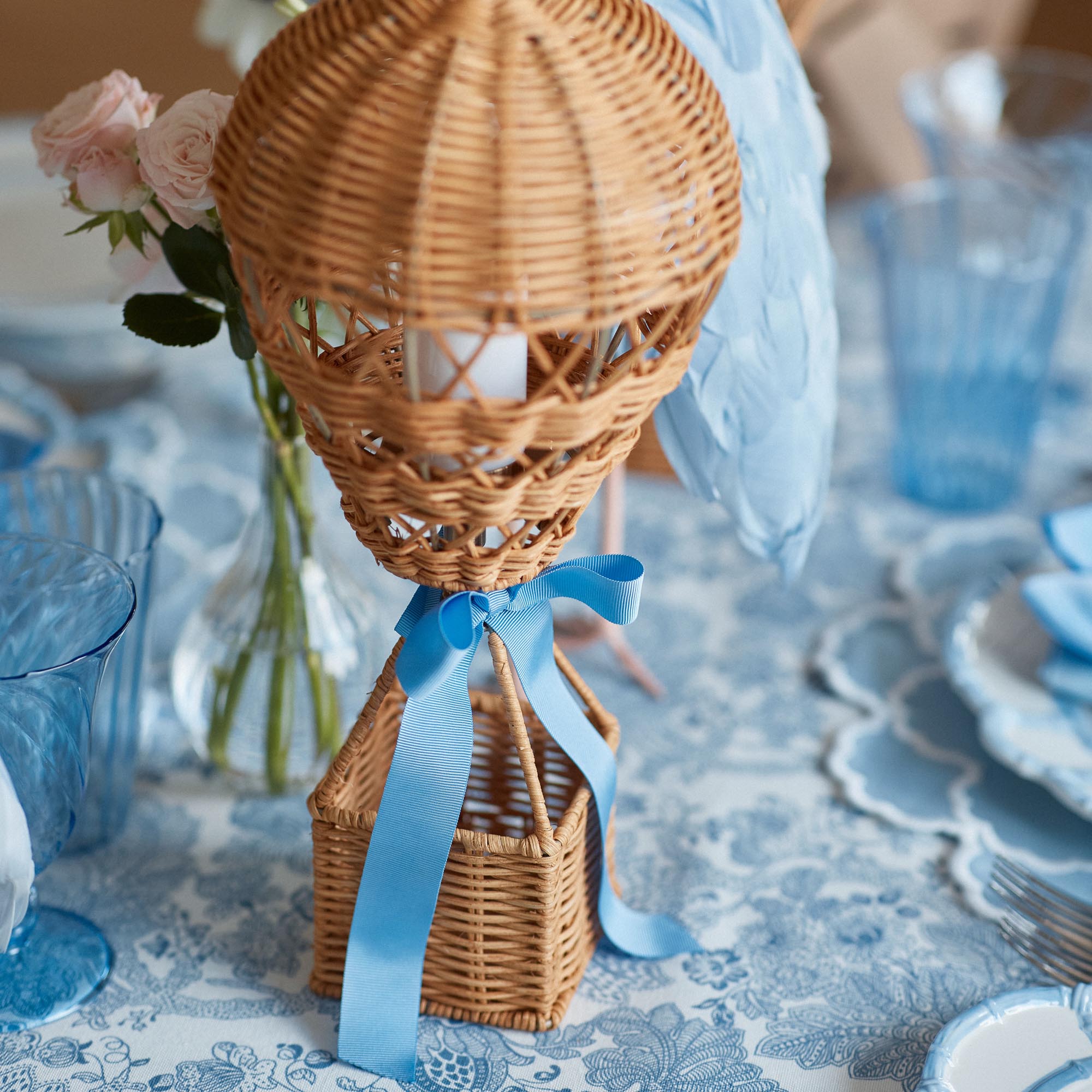 Hot Air Balloon Rechargeable Lamp with Blue Bow