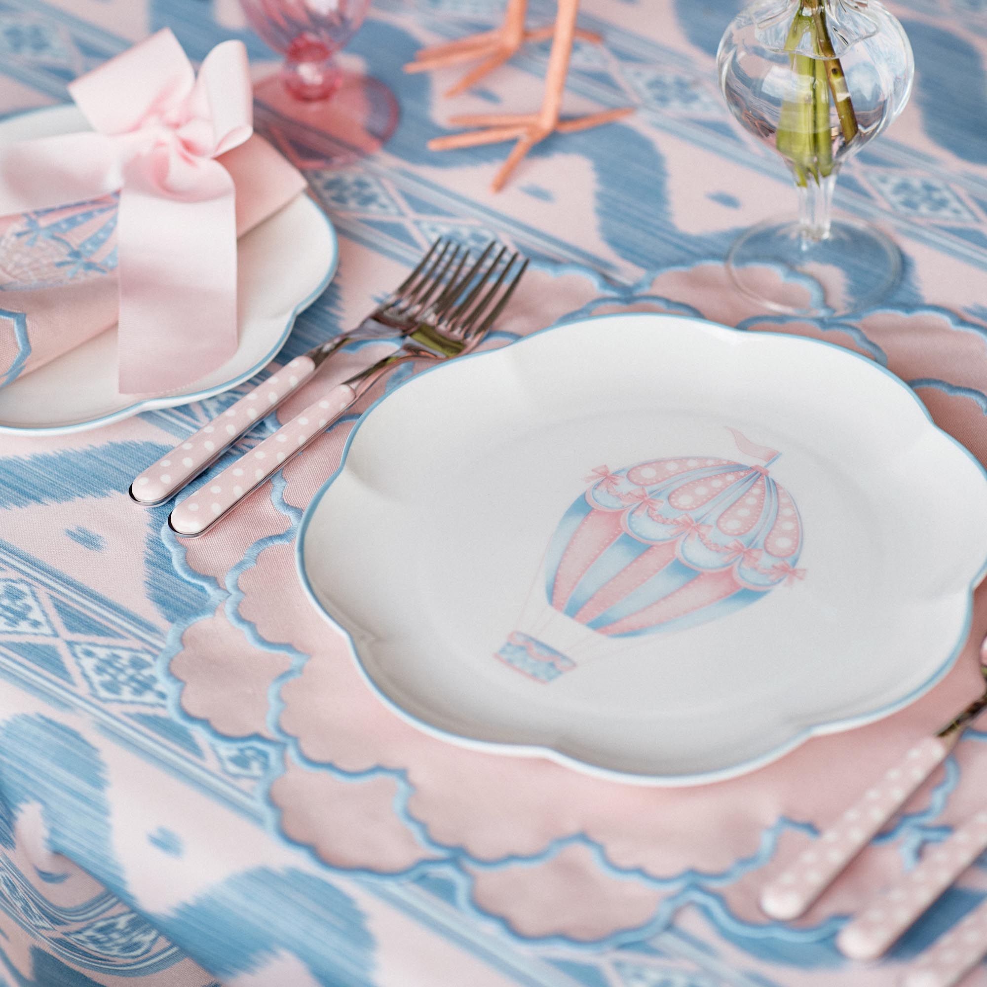 Pink & Blue Ikat Tablecloth