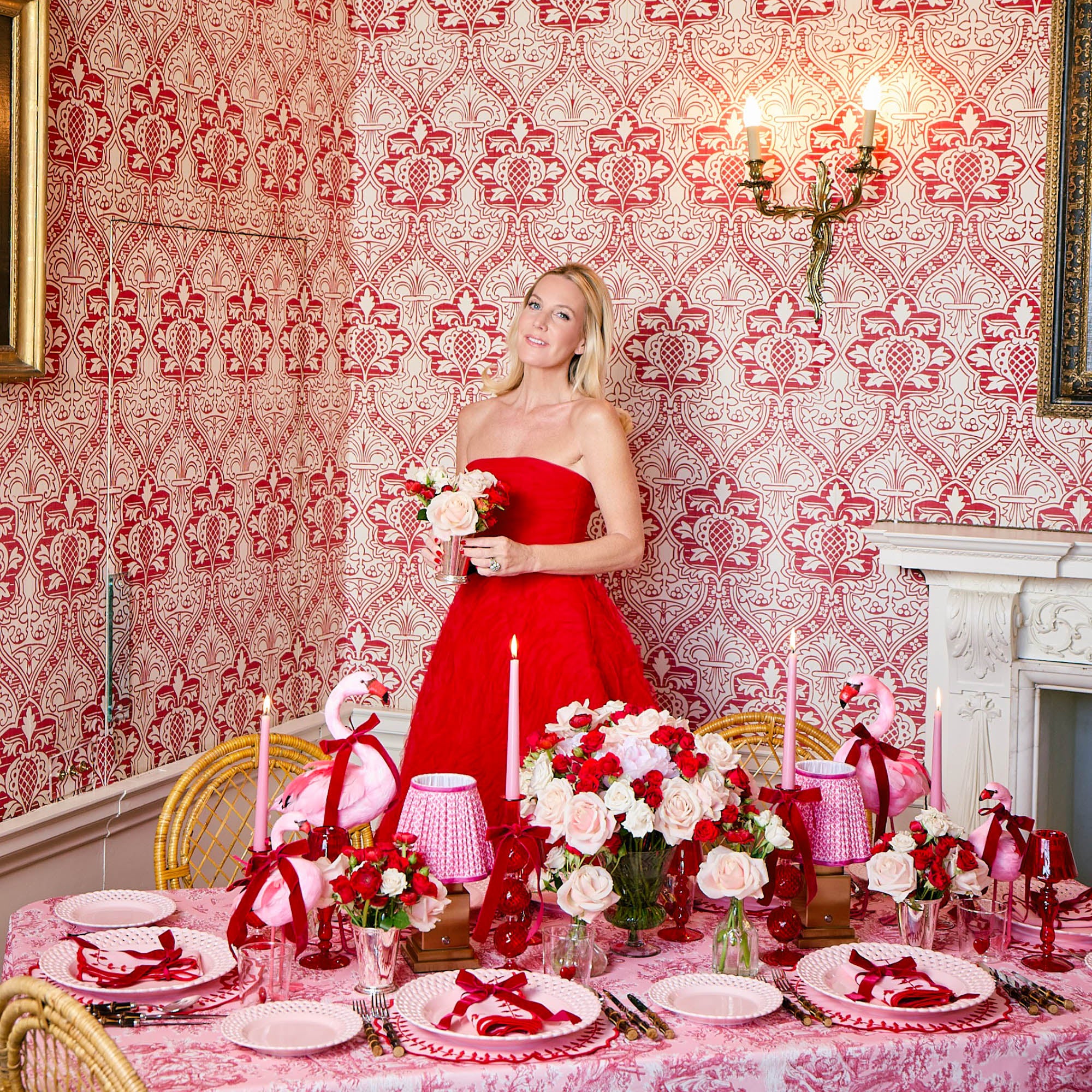 Square Rechargeable Lamp with Raspberry Lotus Shade (18cm)