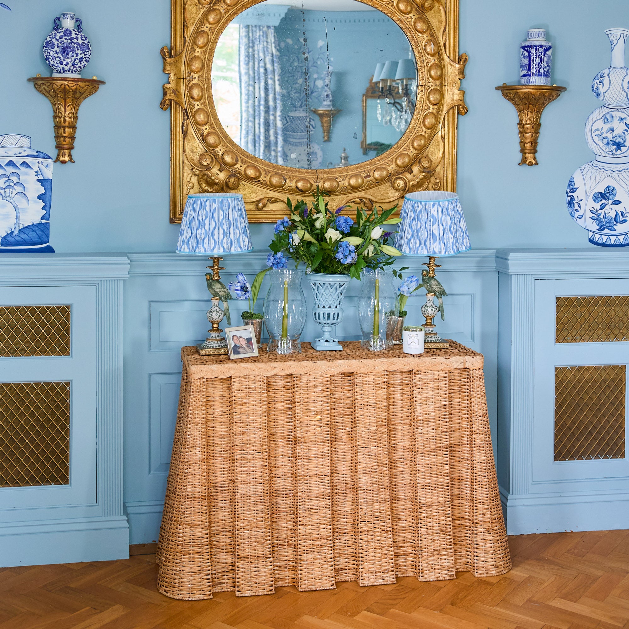 Bettina Box Pleated Rattan Console Table