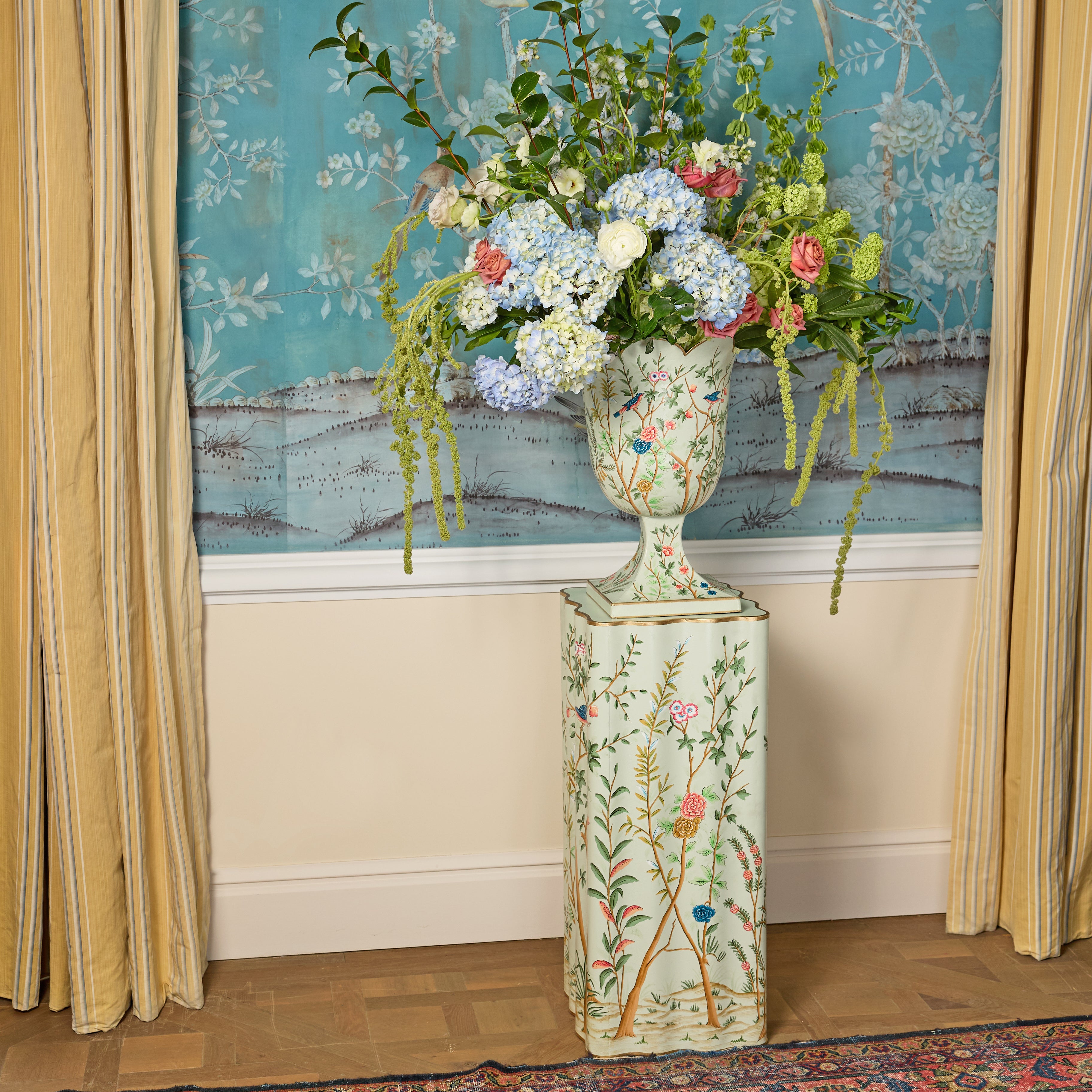 Chinoiserie Tole Urn & Pedestal