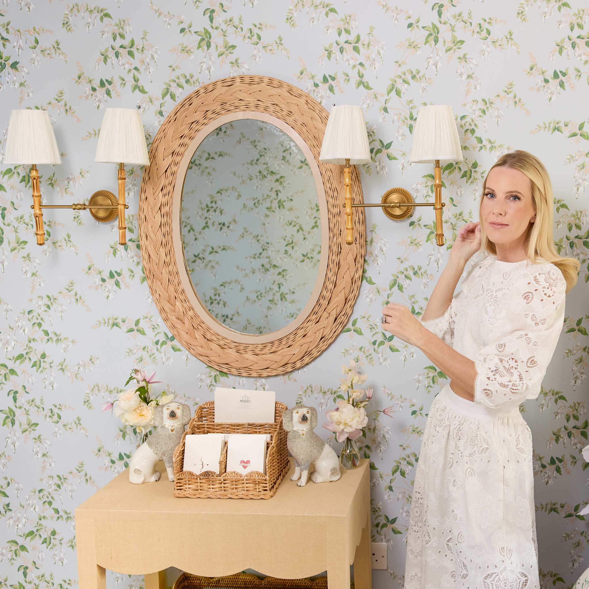 Bamboo Rechargeable Double Wall Light with Cream Shades (14cm)