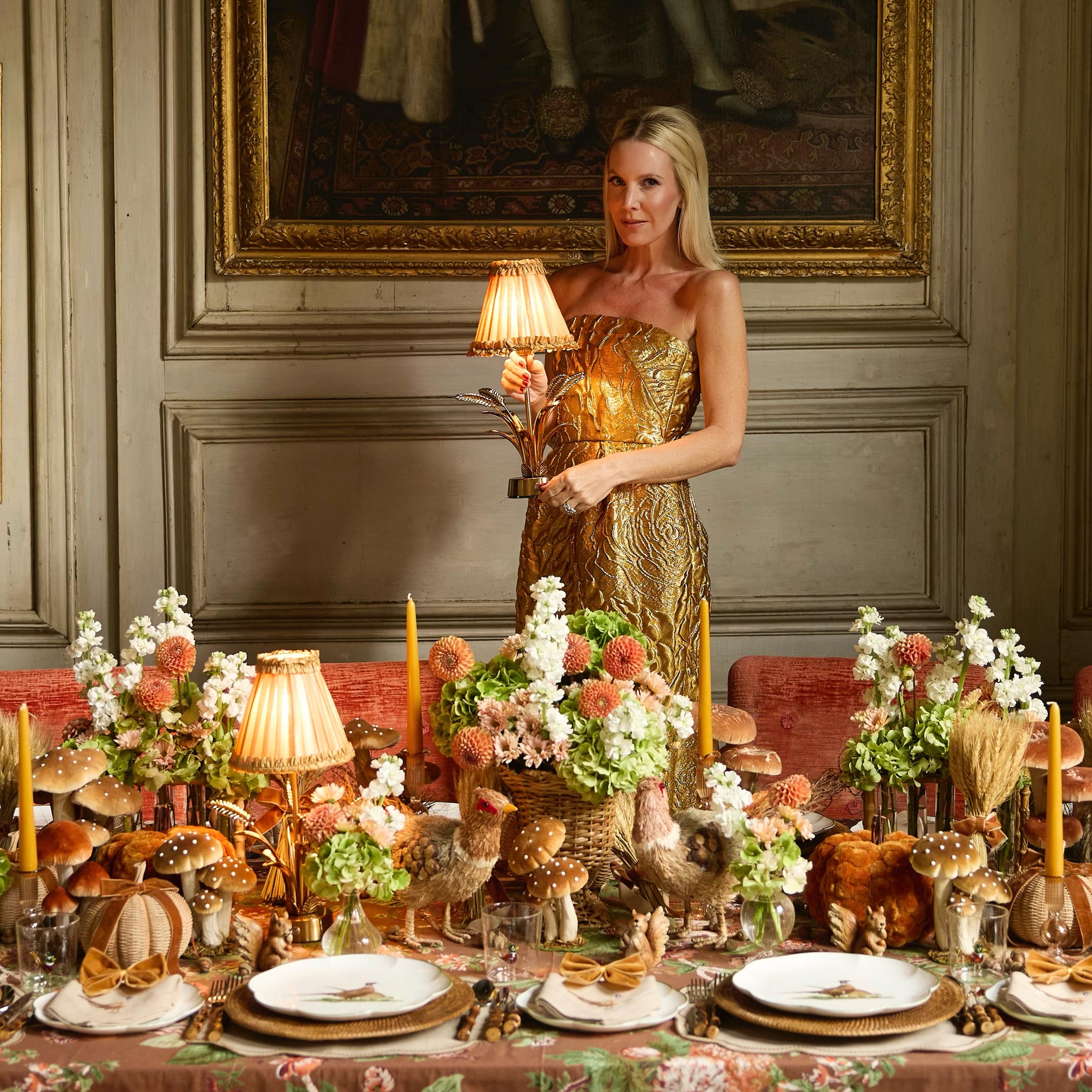 Corn Sheaf Rechargeable Lamp with Caramel Silk Shade (18cm)