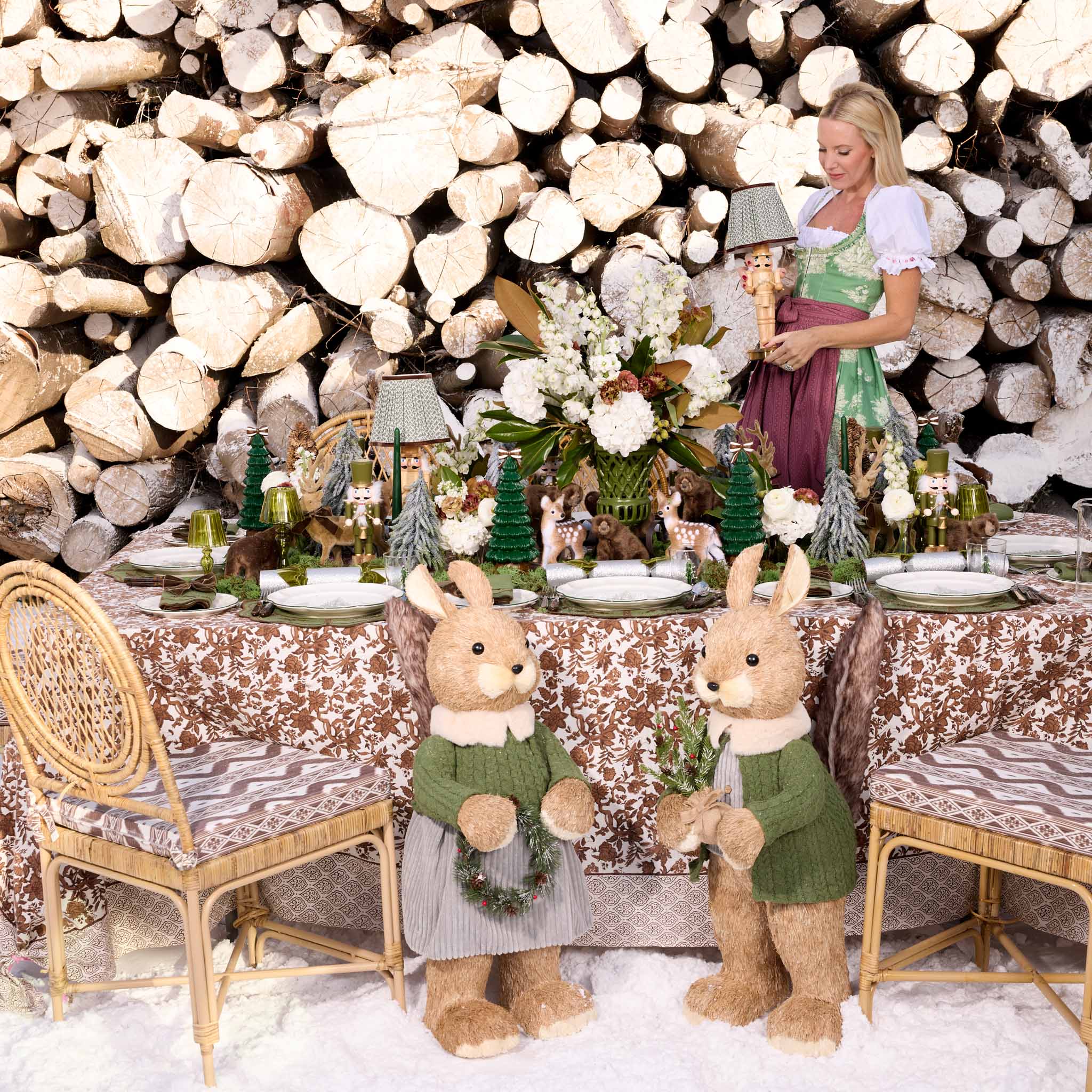 Pair of Nutcracker Rechargeable Lamp with Olive & Chocolate Lotus Shades (18cm)