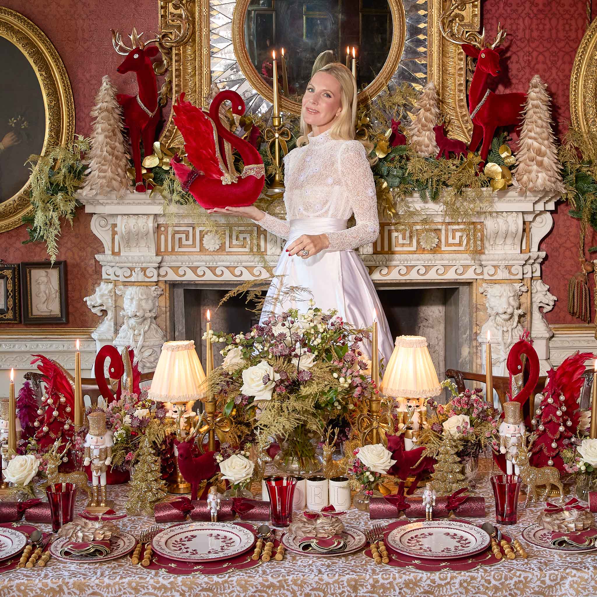 Burgundy Velvet Glitter Swans (Pair)