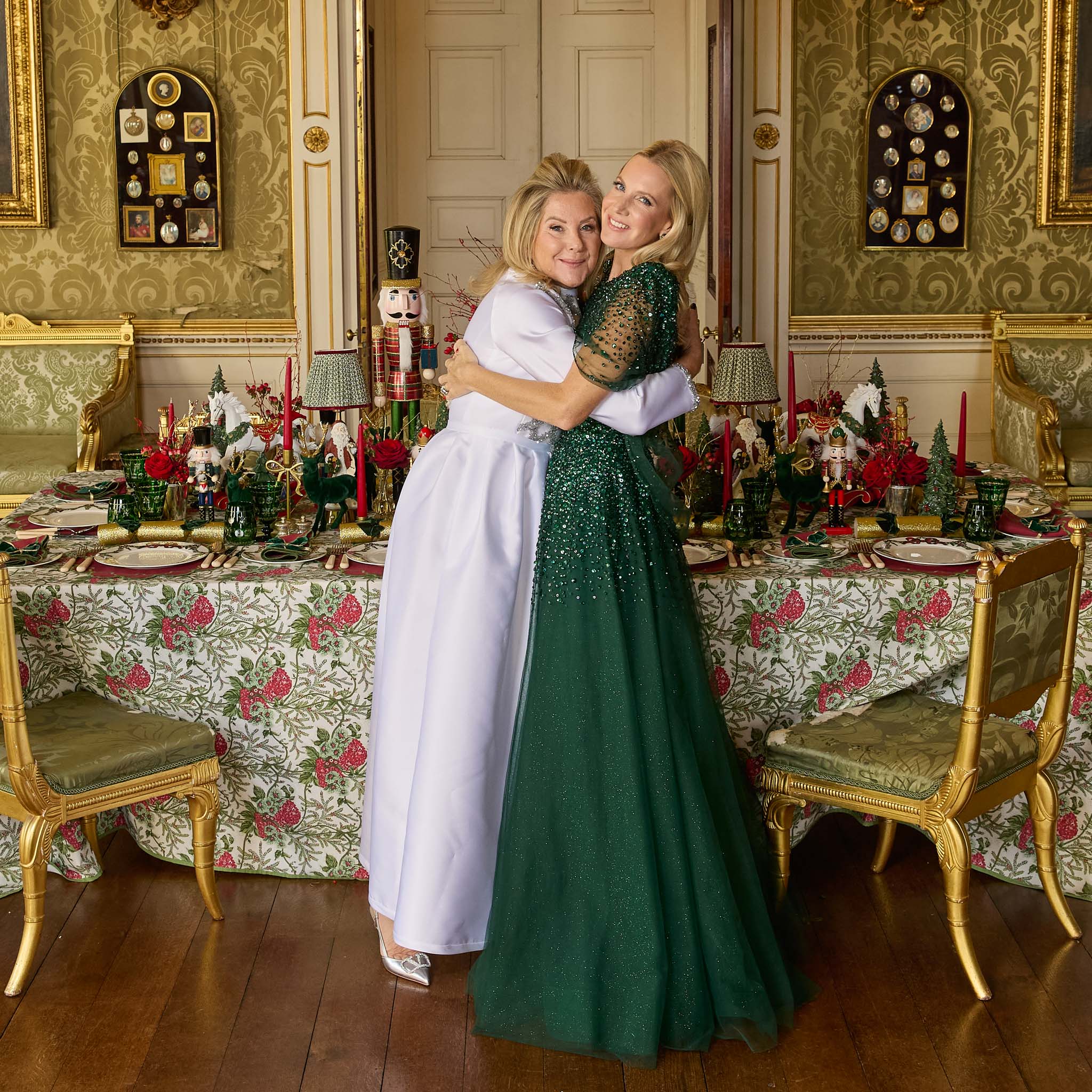 Forest Green Flocked Reindeer Family