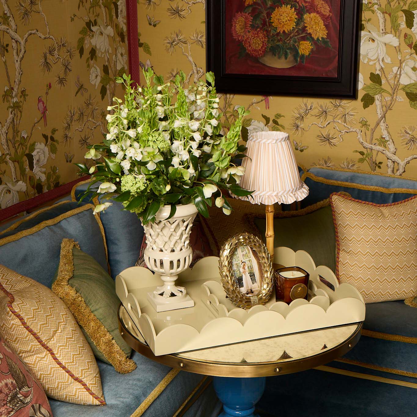 Putty Striped Ruffle Lampshade (18cm)