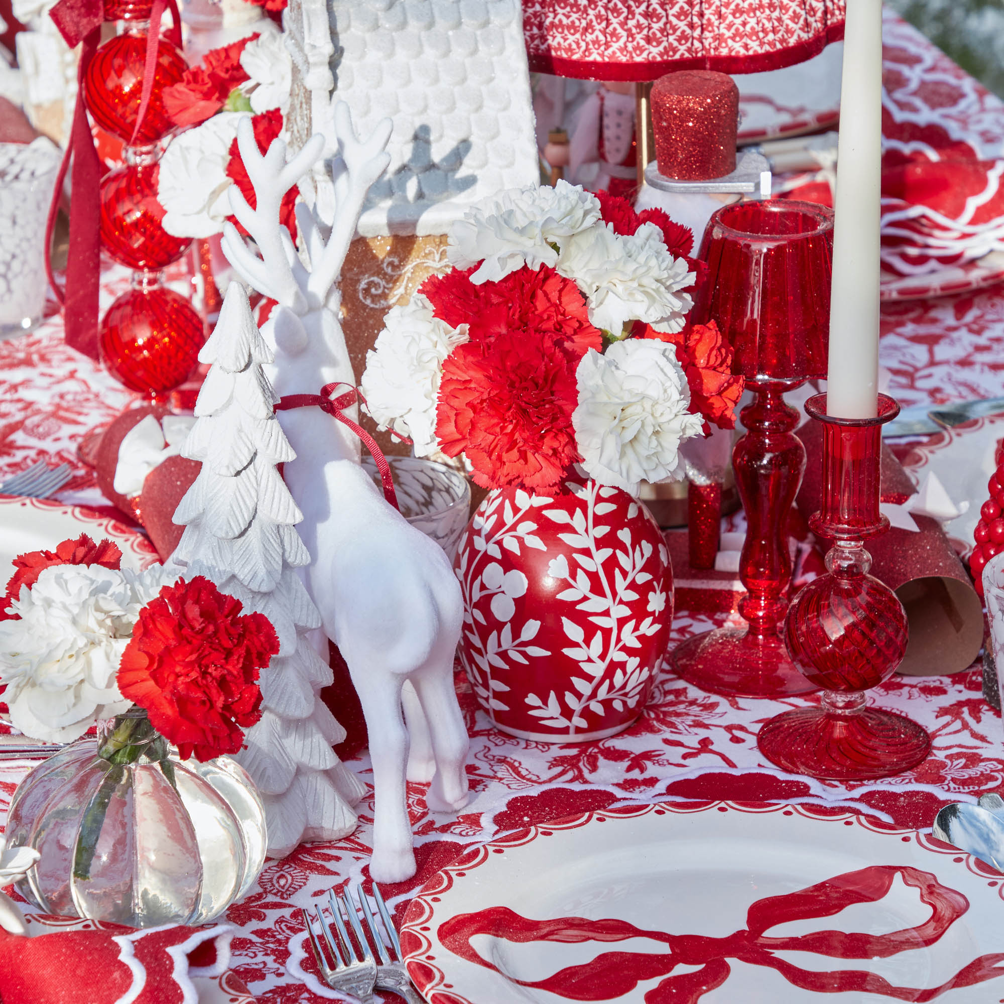 Red Hand Painted Tole Bud Vases (Set of 3)