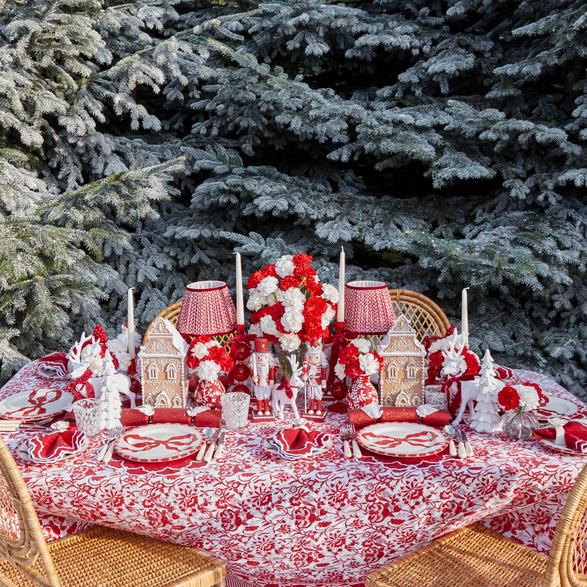 Large White Flocked Reindeer with Velvet Bows (Pair)