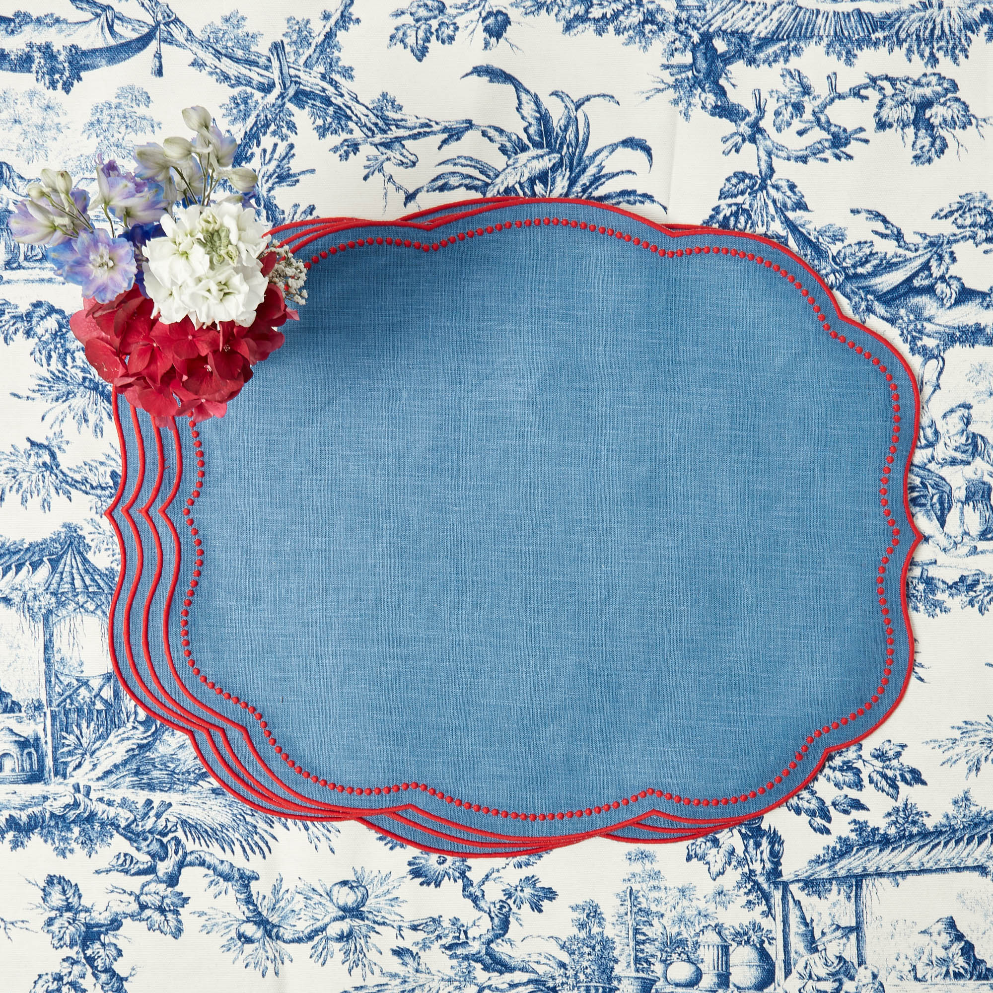 Eloise Blue & Red Placemats (Set of 4)