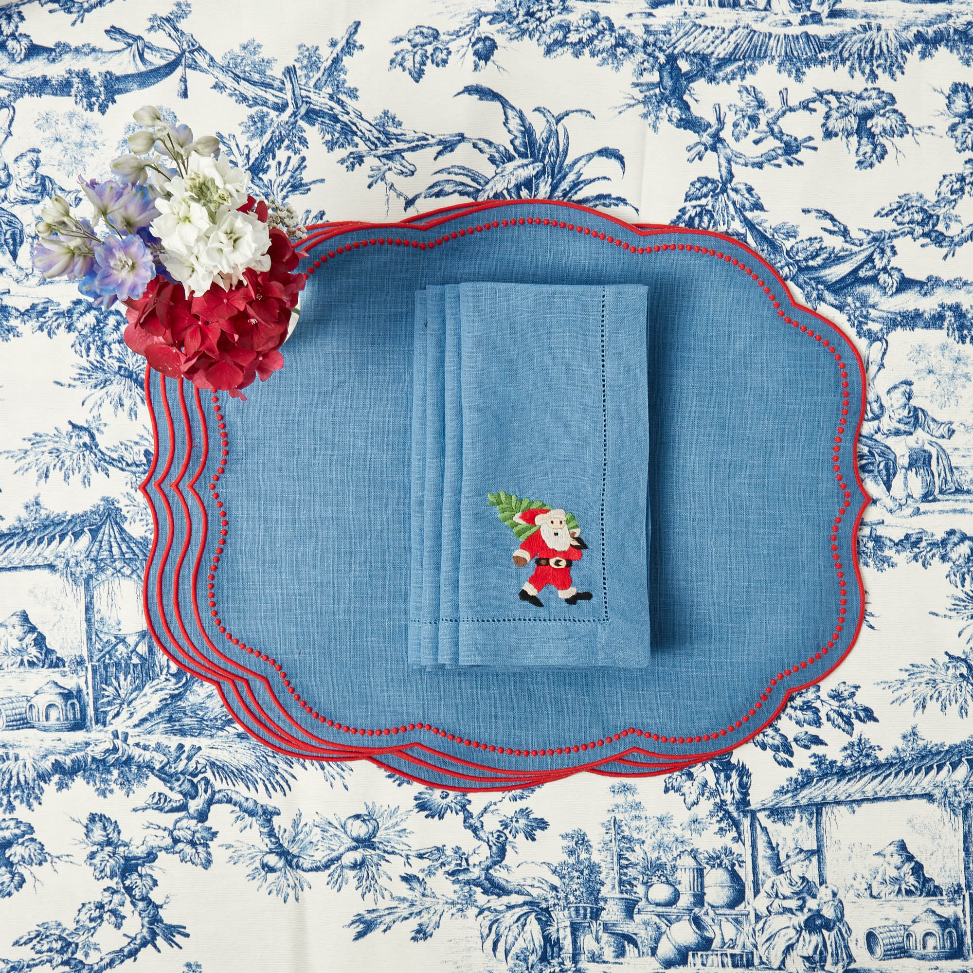 Eloise Blue & Red Placemats & Father Christmas Napkins (Set of 4)