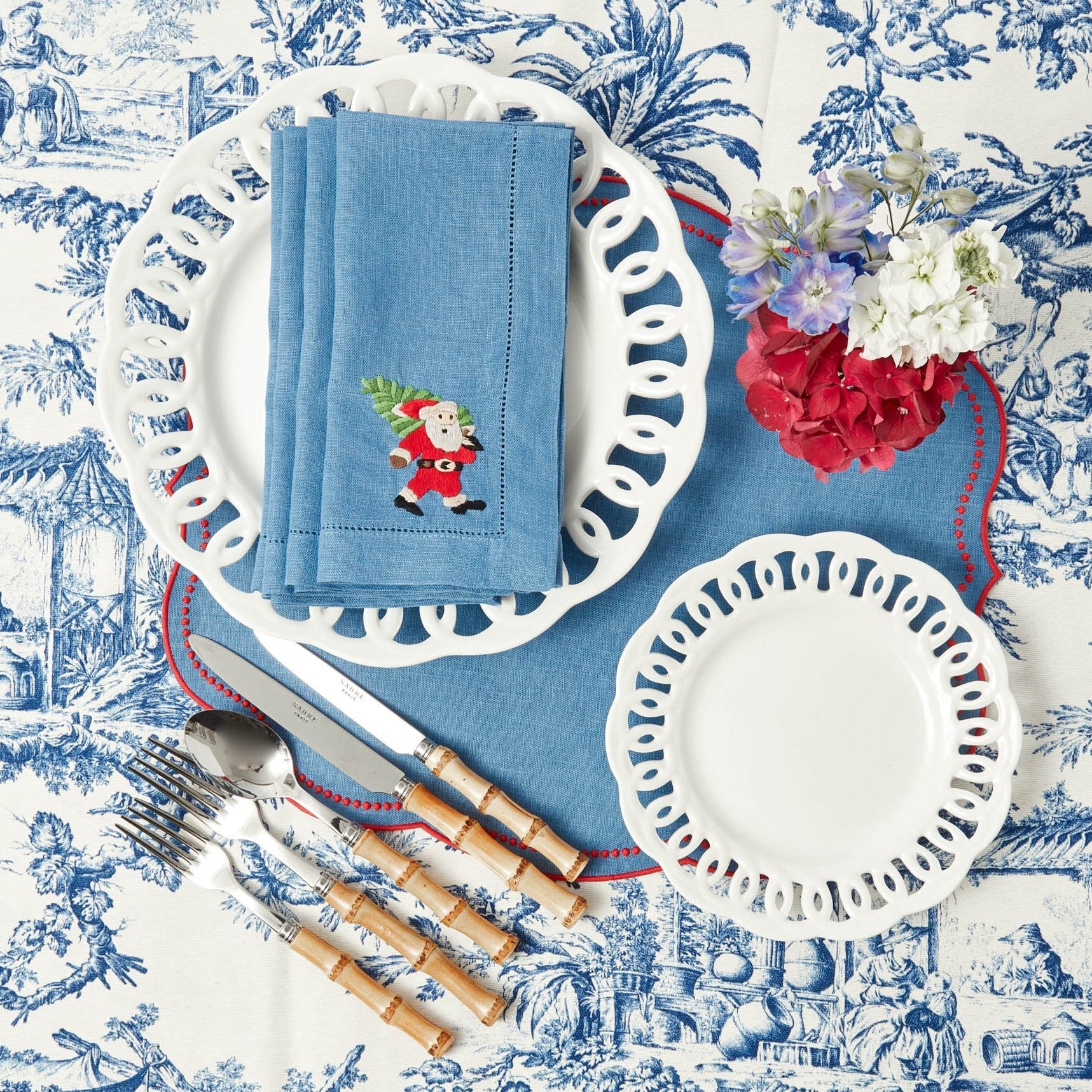 Eloise Blue & Red Placemats & Father Christmas Napkins (Set of 4)