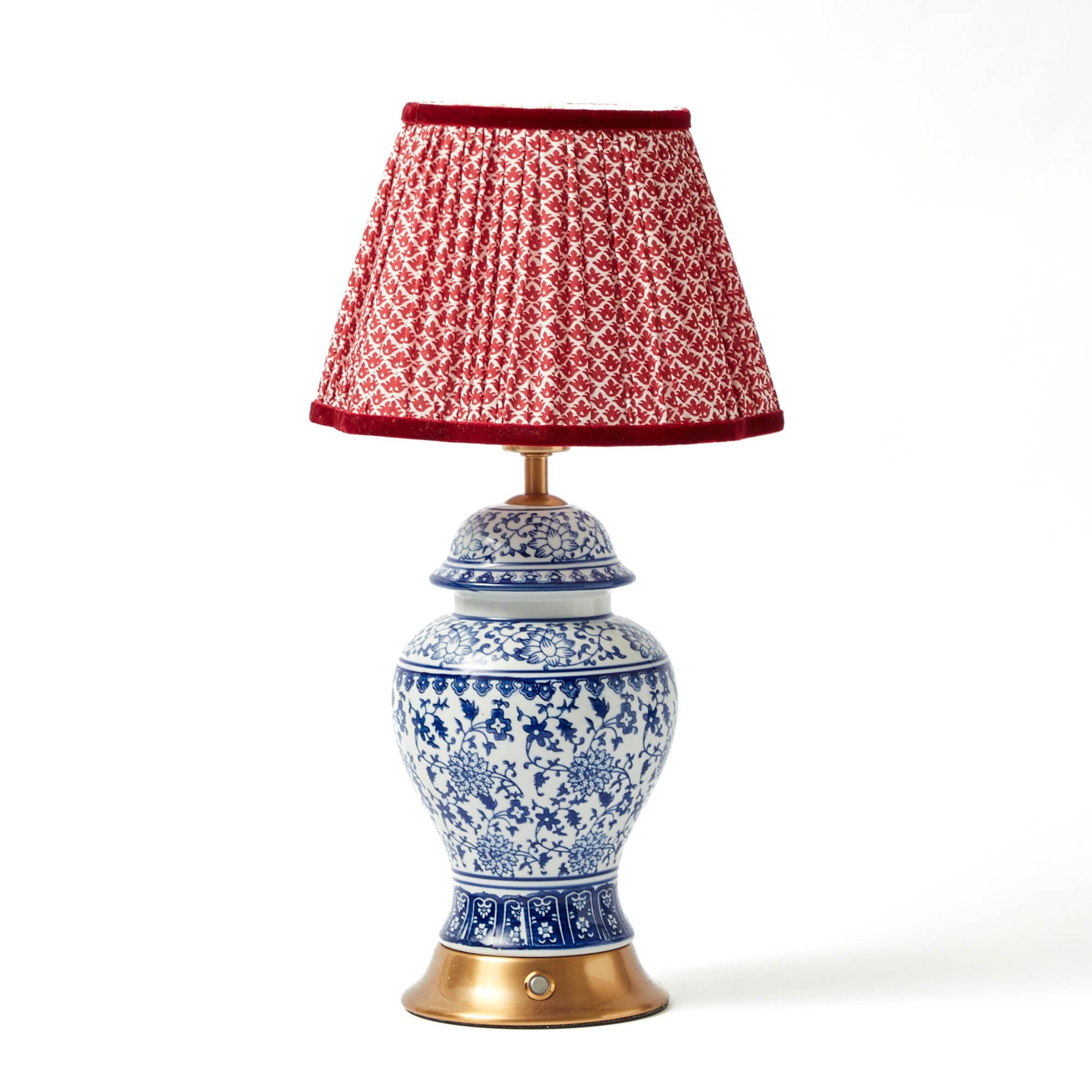 Chinoiserie Rechargeable Lamp with Red Lotus Shade (22cm)