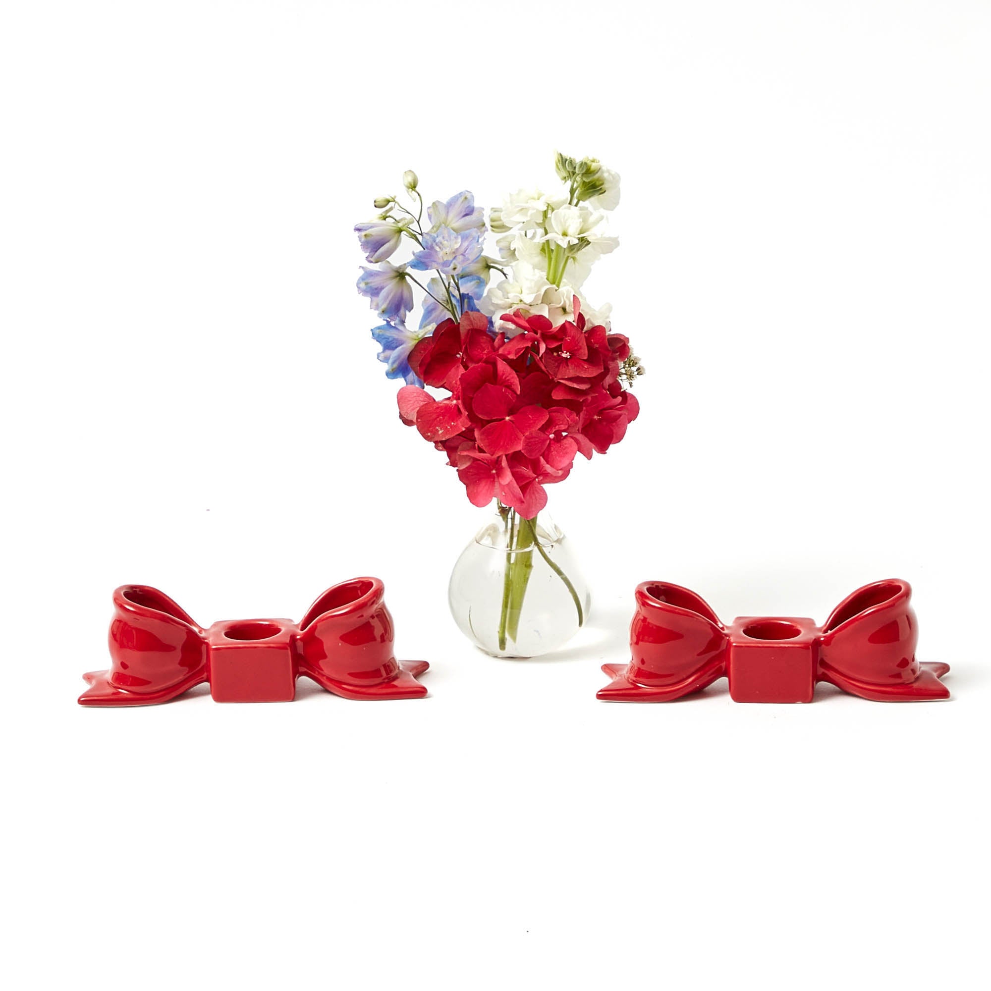 Red Ceramic Bow Candleholder (Pair)