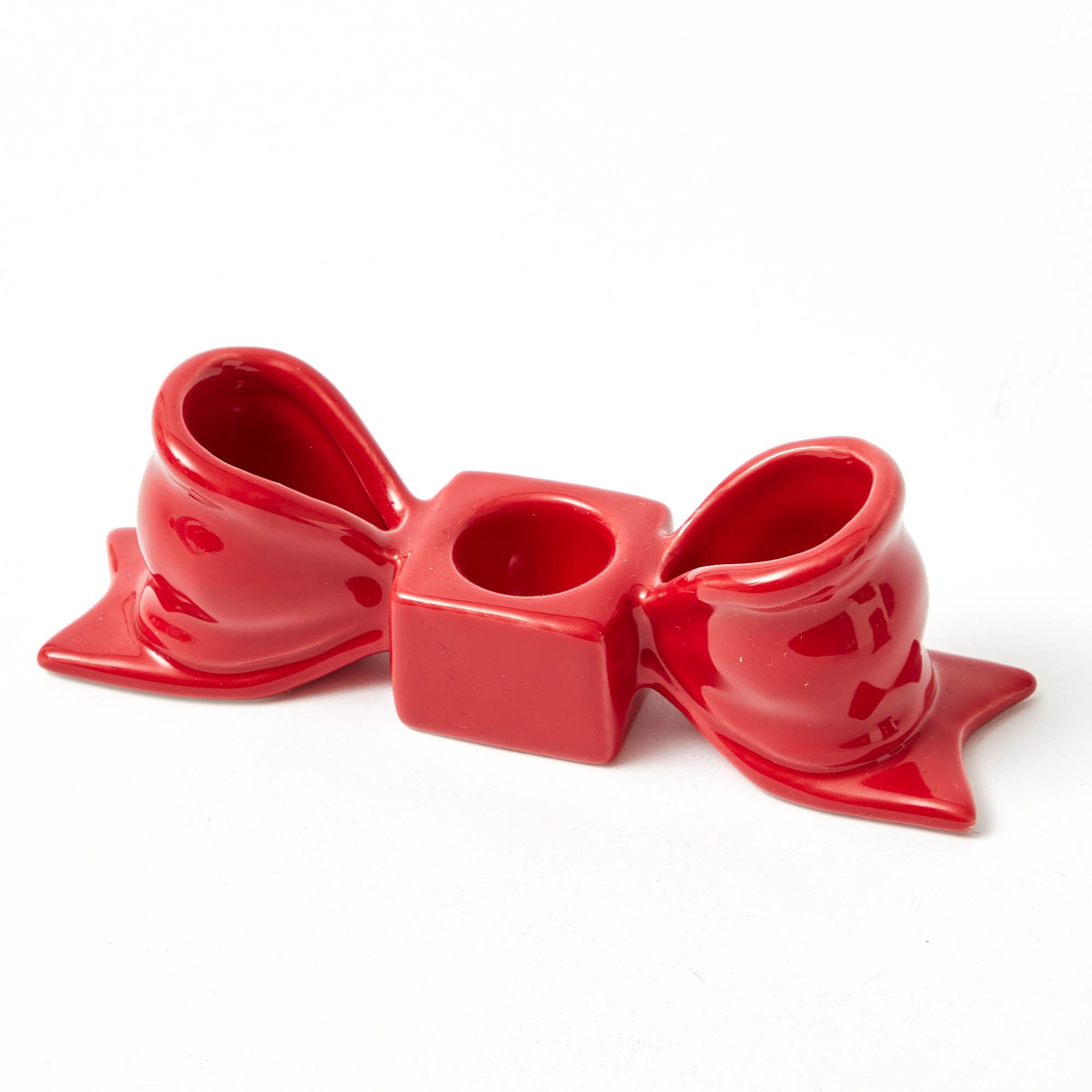Red Ceramic Bow Candleholder (Pair)
