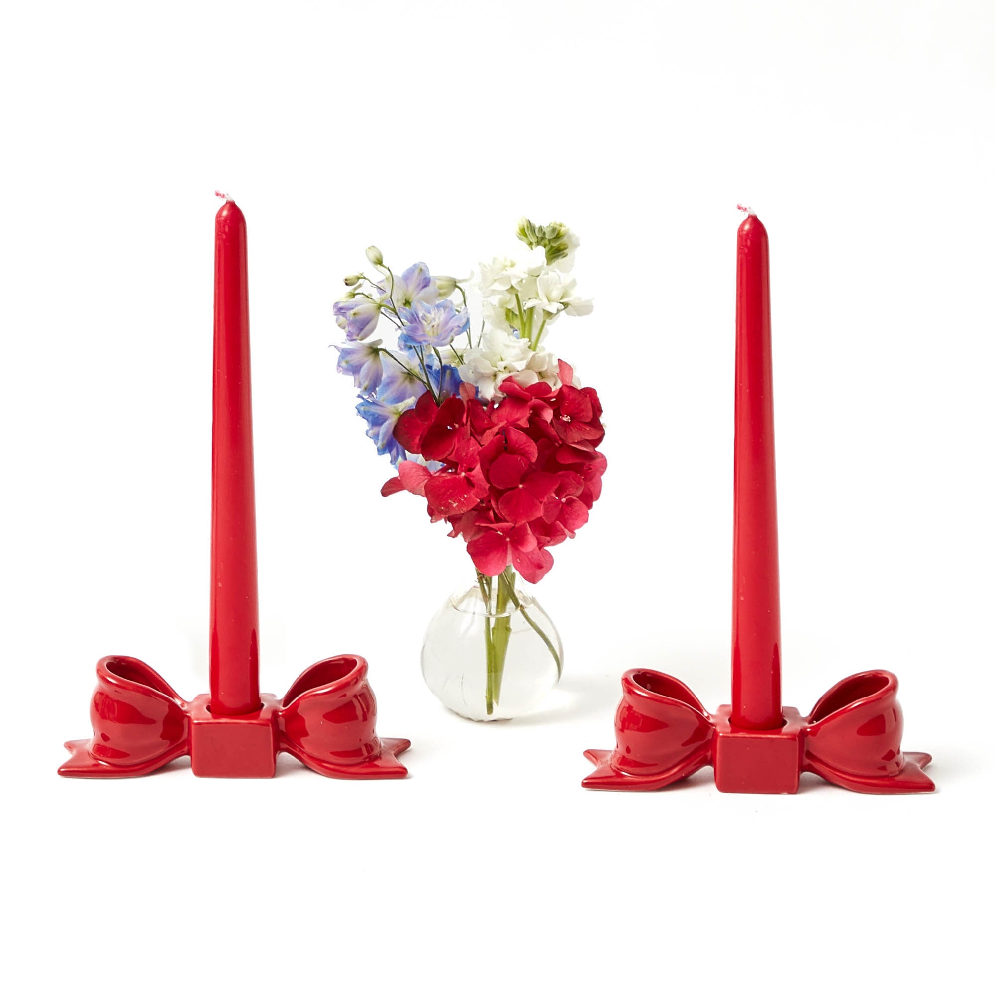 Red Ceramic Bow Candleholder (Pair)