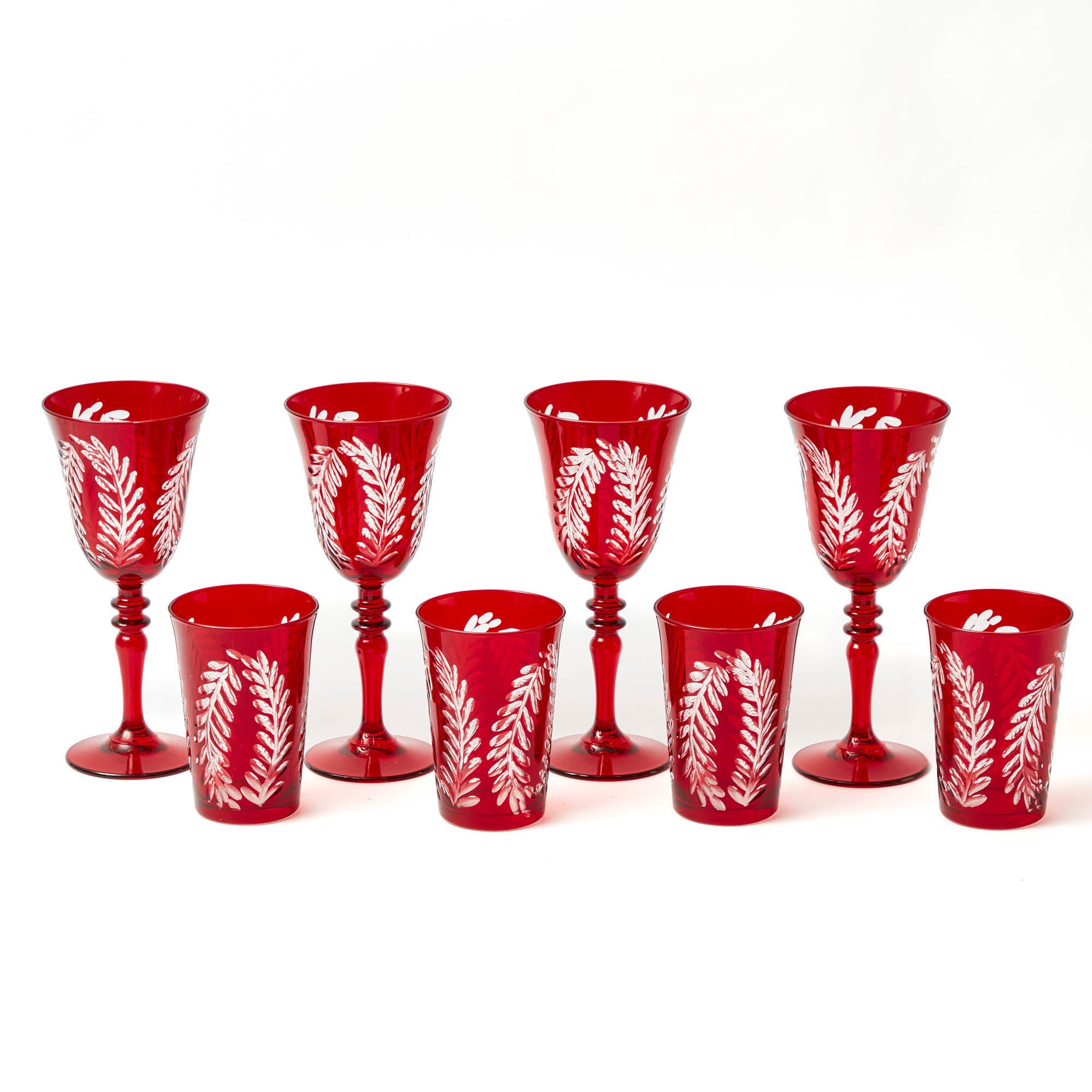 Brigitte Red Garland Engraved Glassware (Set of 8)