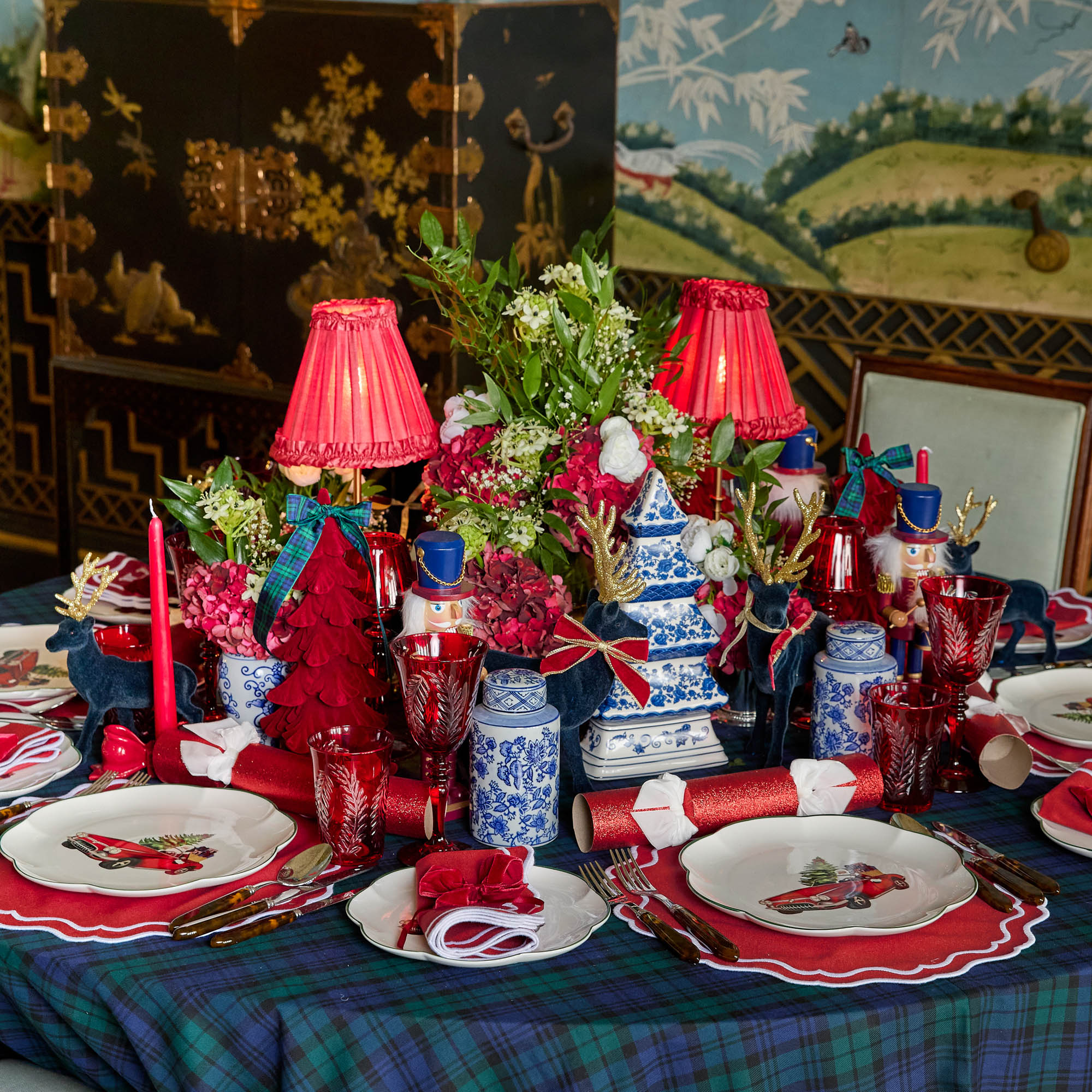 Edie Tall Rechargeable Lamp with Red Frilled Shade (18cm)