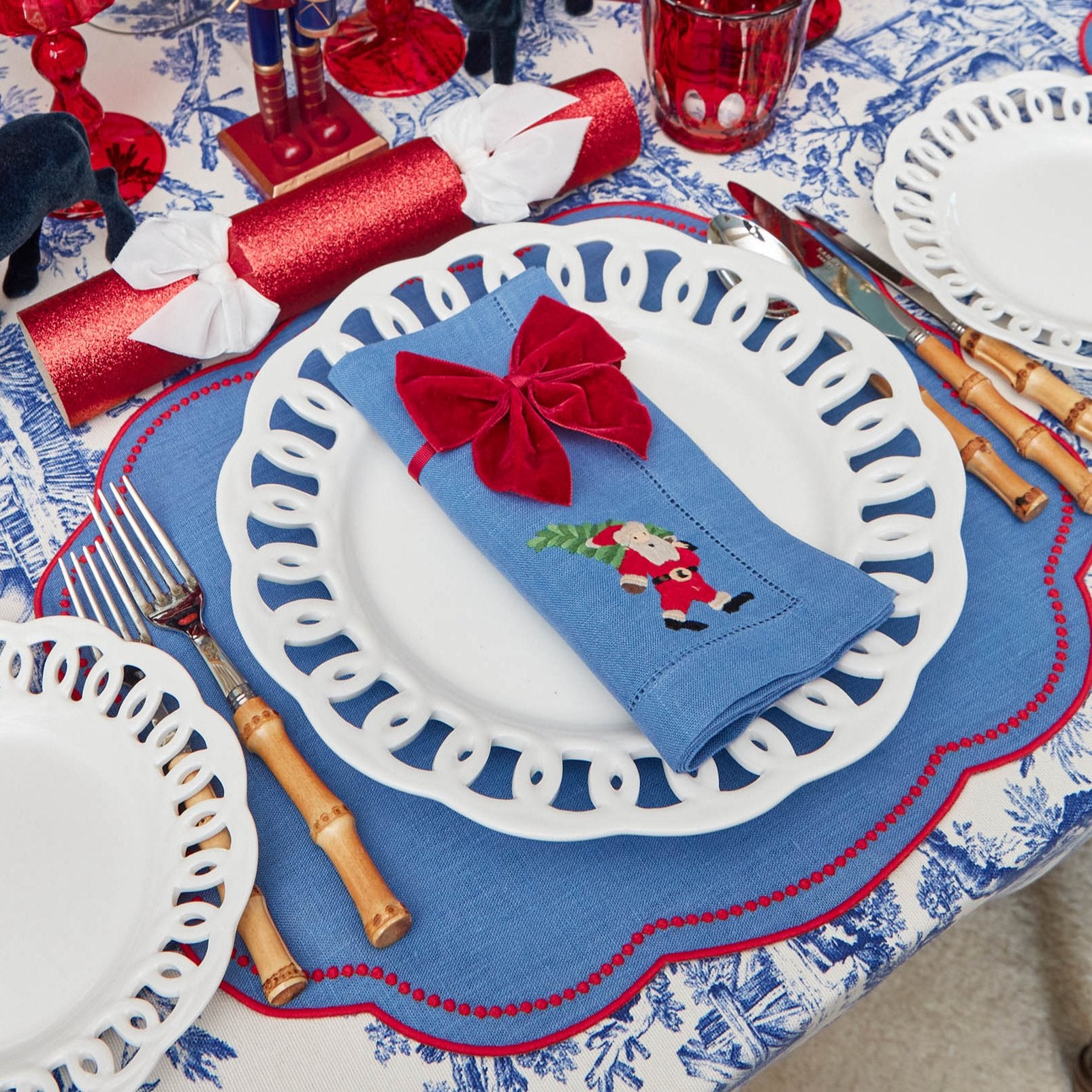 Eloise Blue & Red Placemats & Father Christmas Napkins (Set of 4)