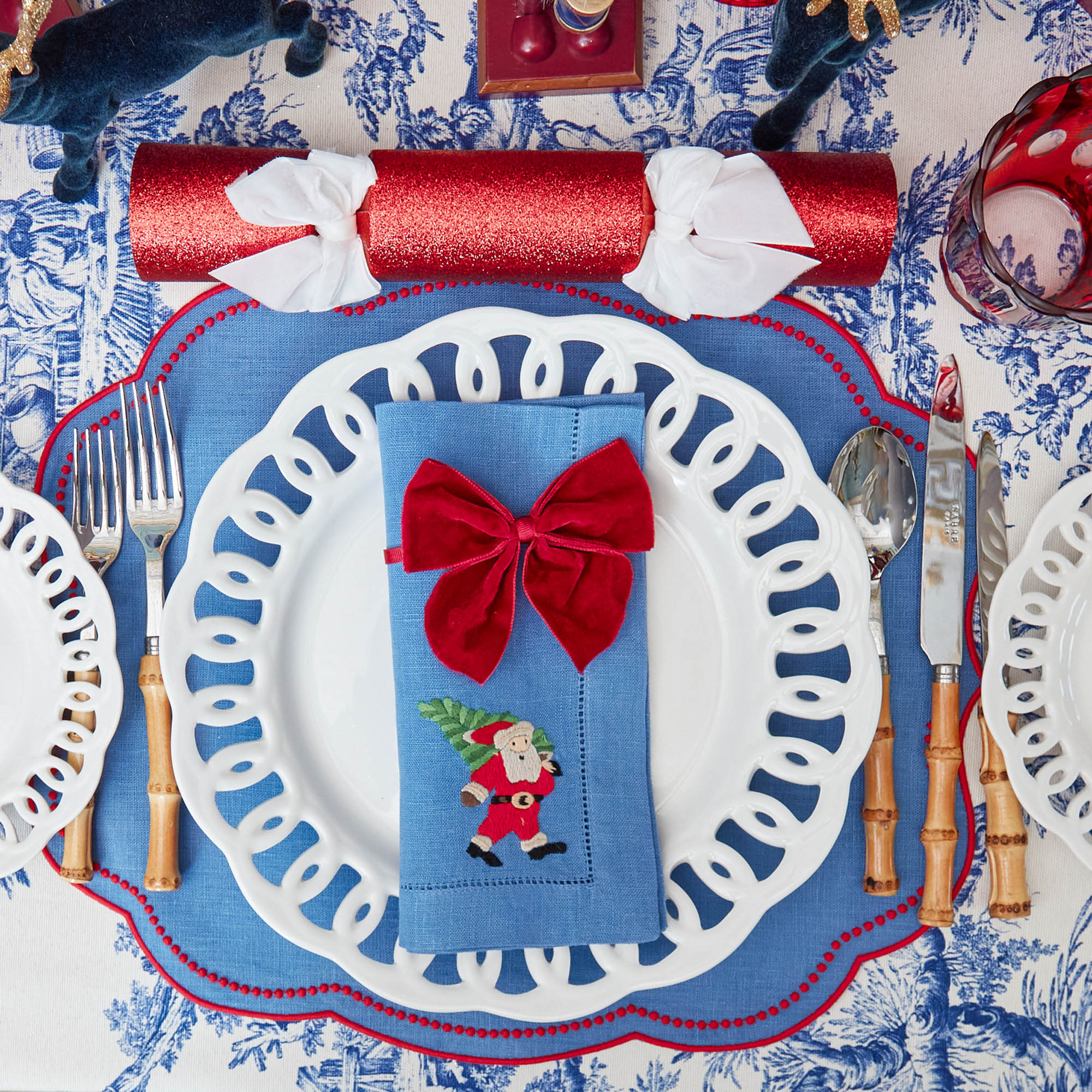 Eloise Blue & Red Placemats & Father Christmas Napkins (Set of 4)