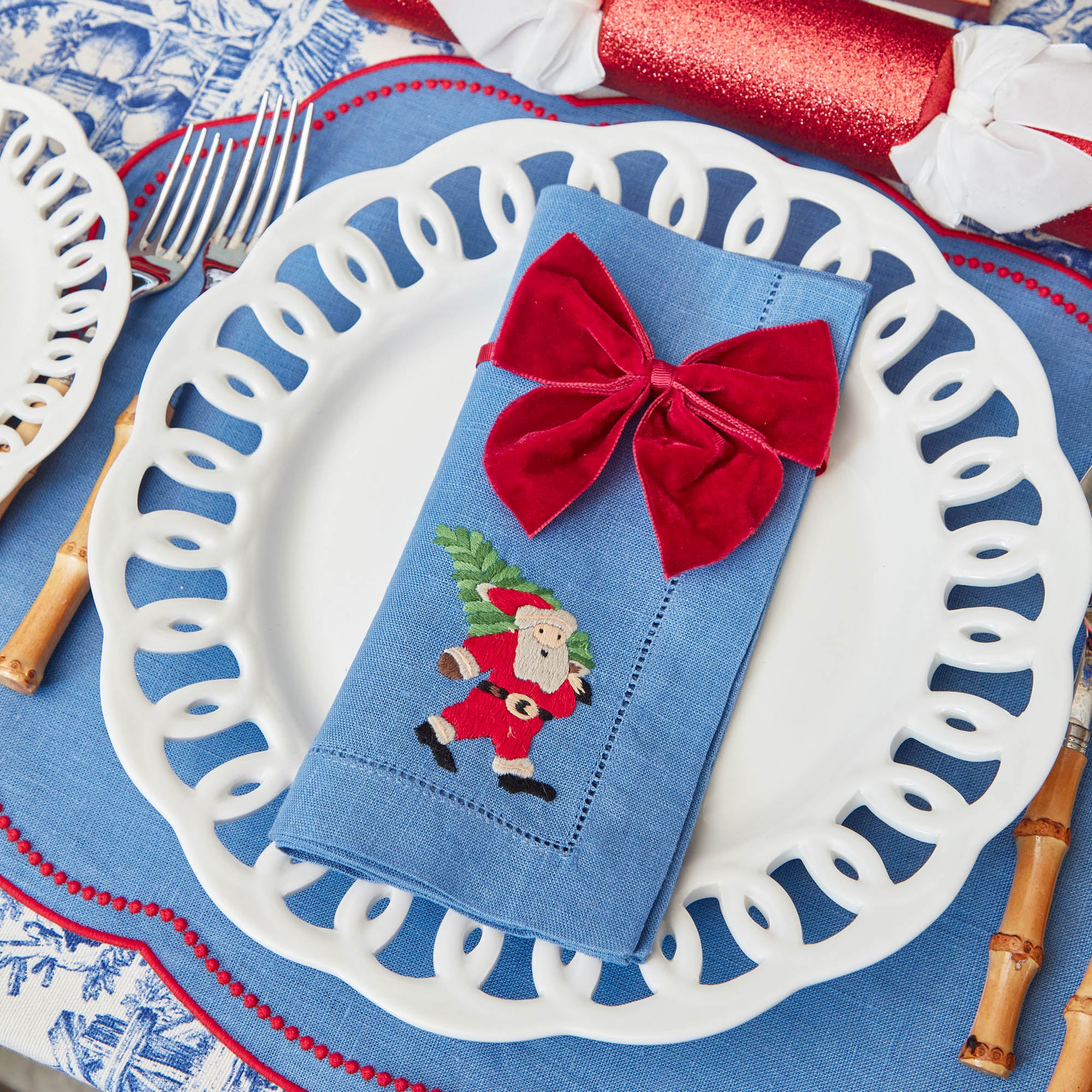 Eloise Blue & Red Placemats & Father Christmas Napkins (Set of 4)