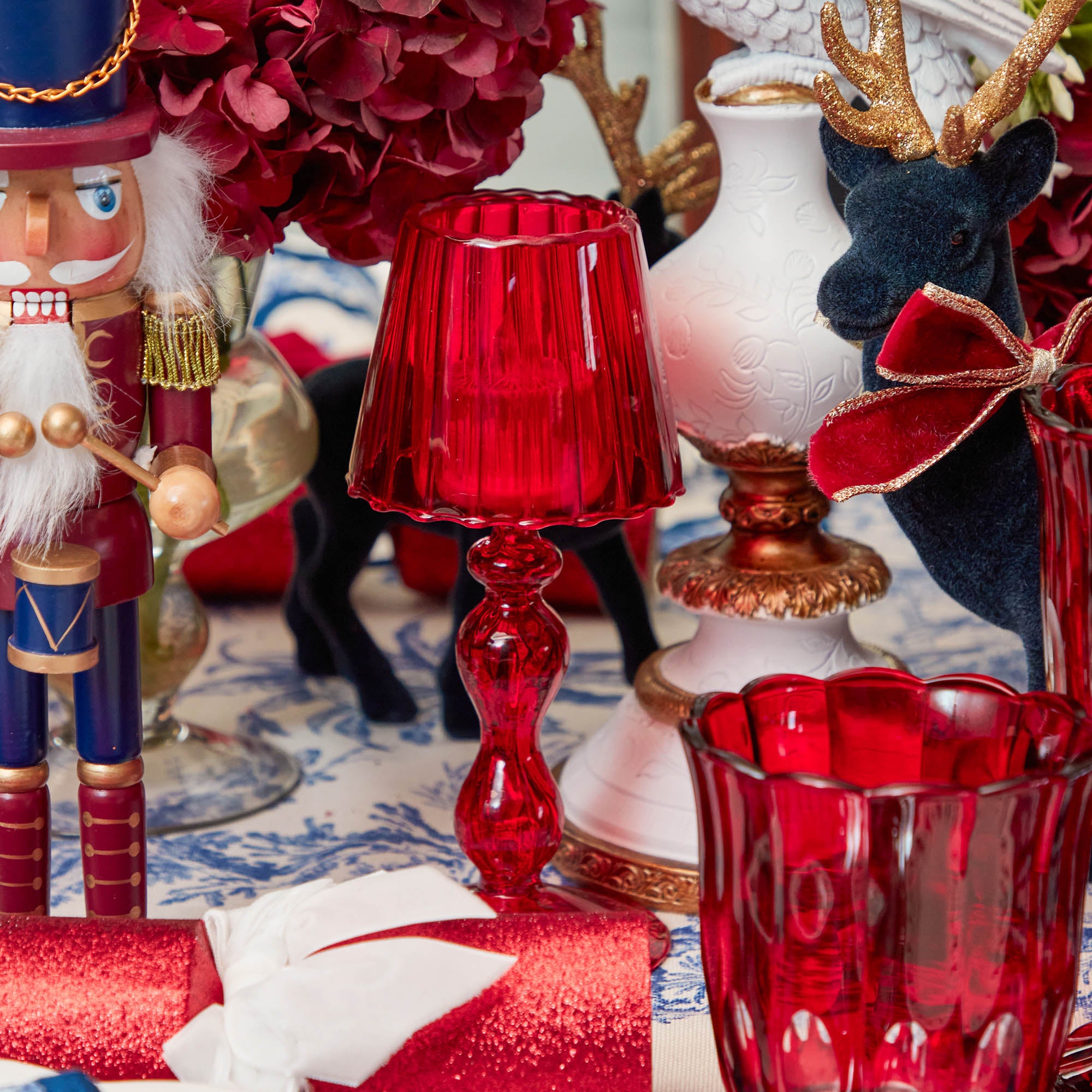 Red Glass Lantern Tea Light Holder Set