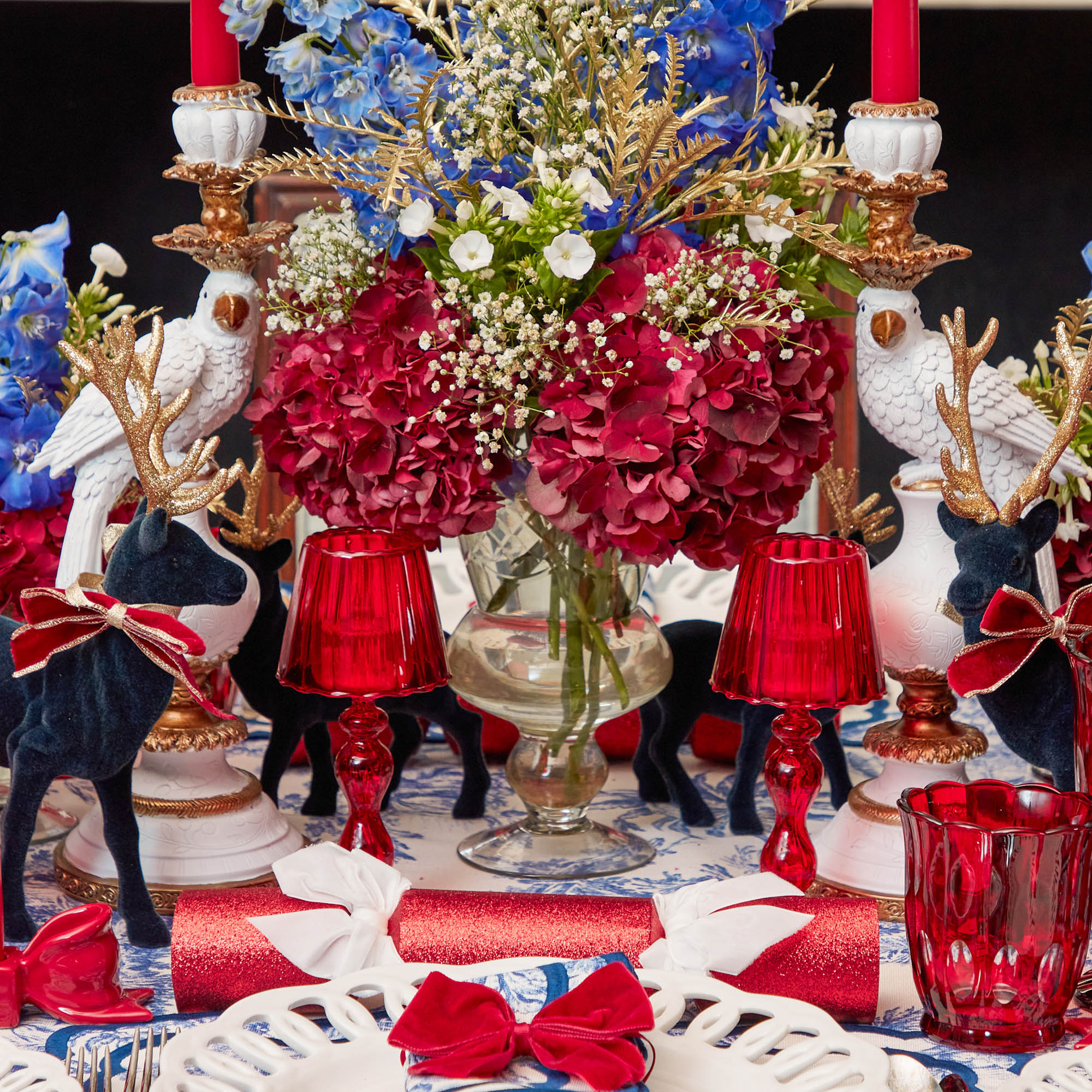 Red Glass Lantern Tea Light Holder Set