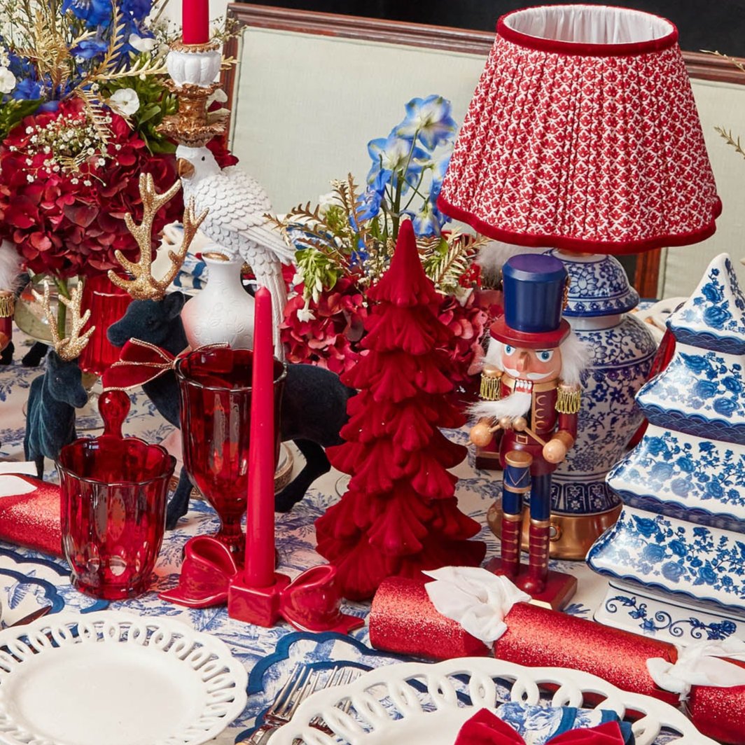 Chinoiserie Rechargeable Lamp with Red Lotus Shade (22cm)