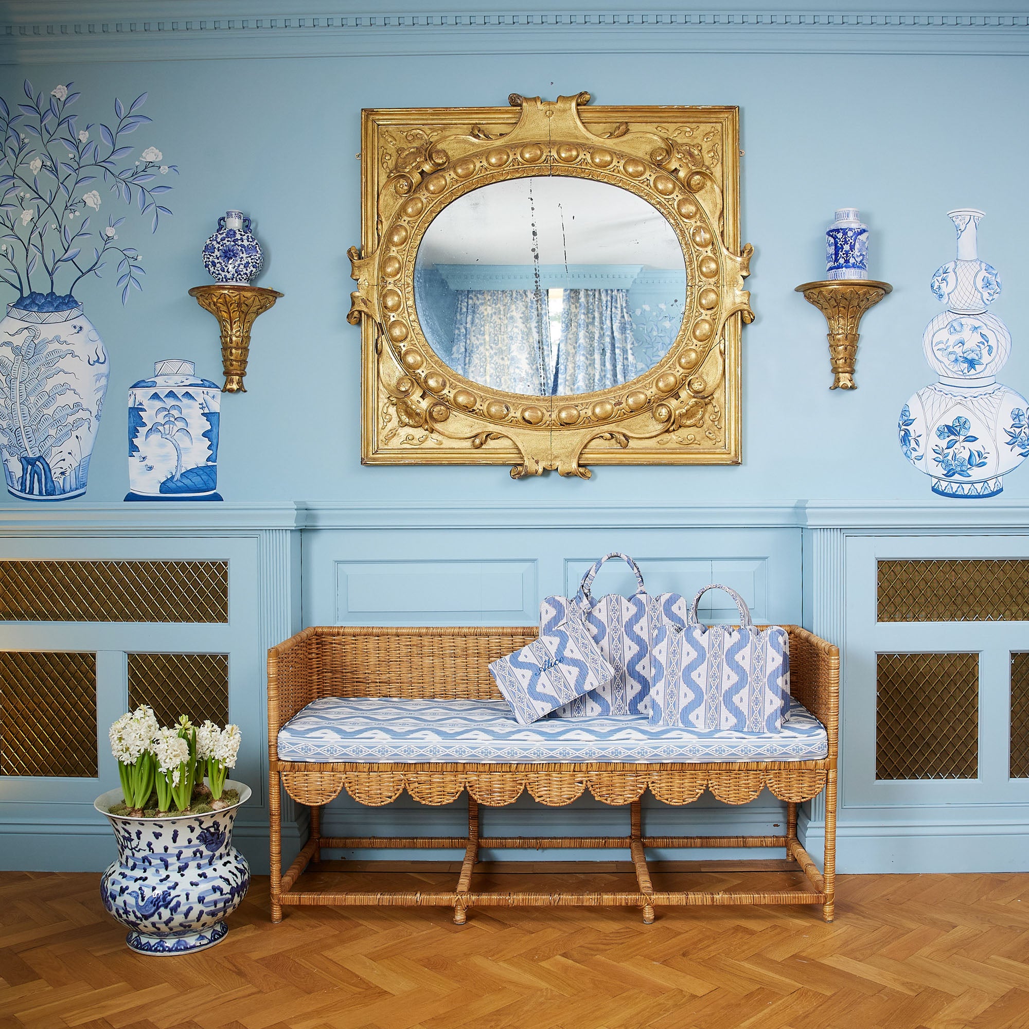 Small Mrs. Alice Tote Bag (Blue Ikat)