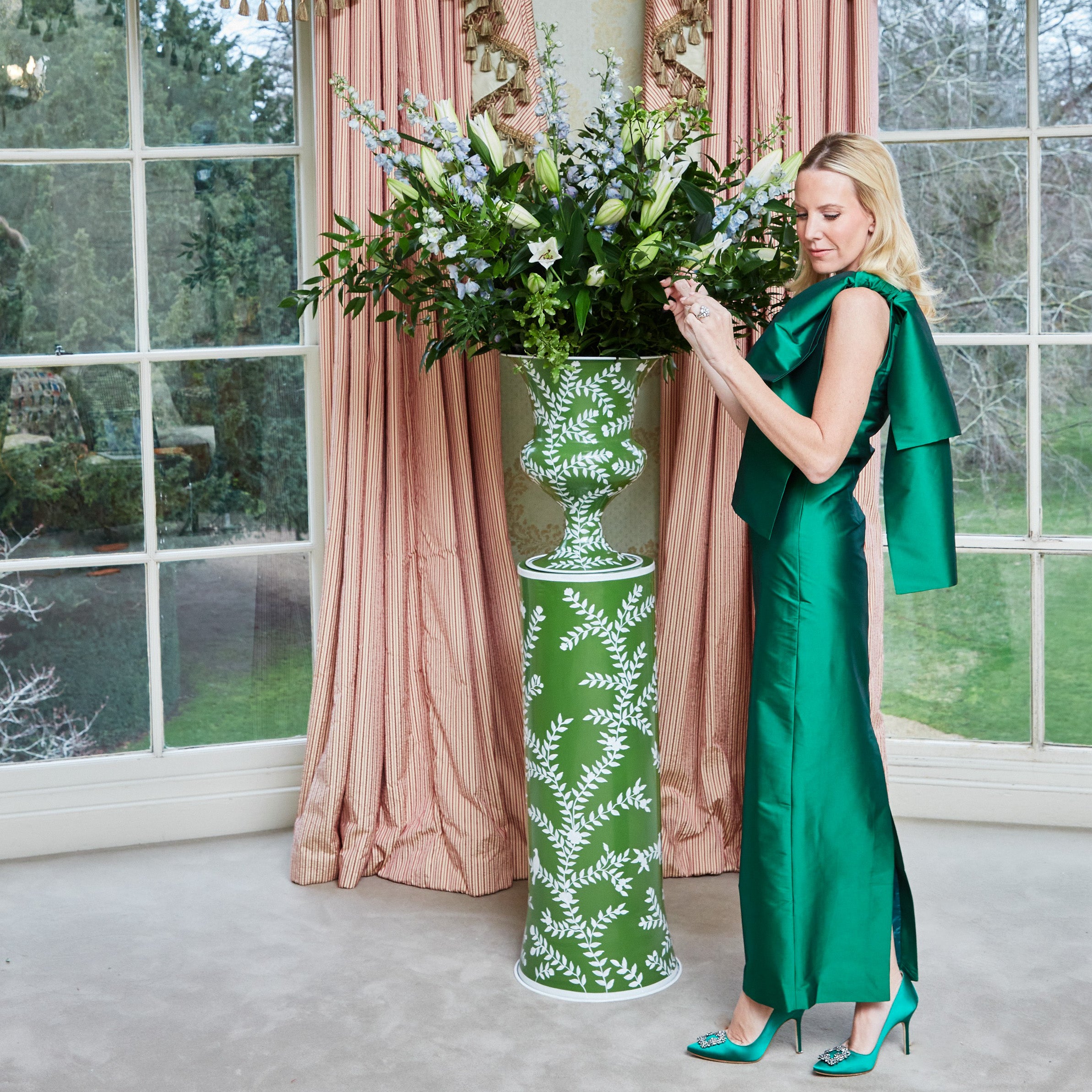 Emmeline Green Floral Urn