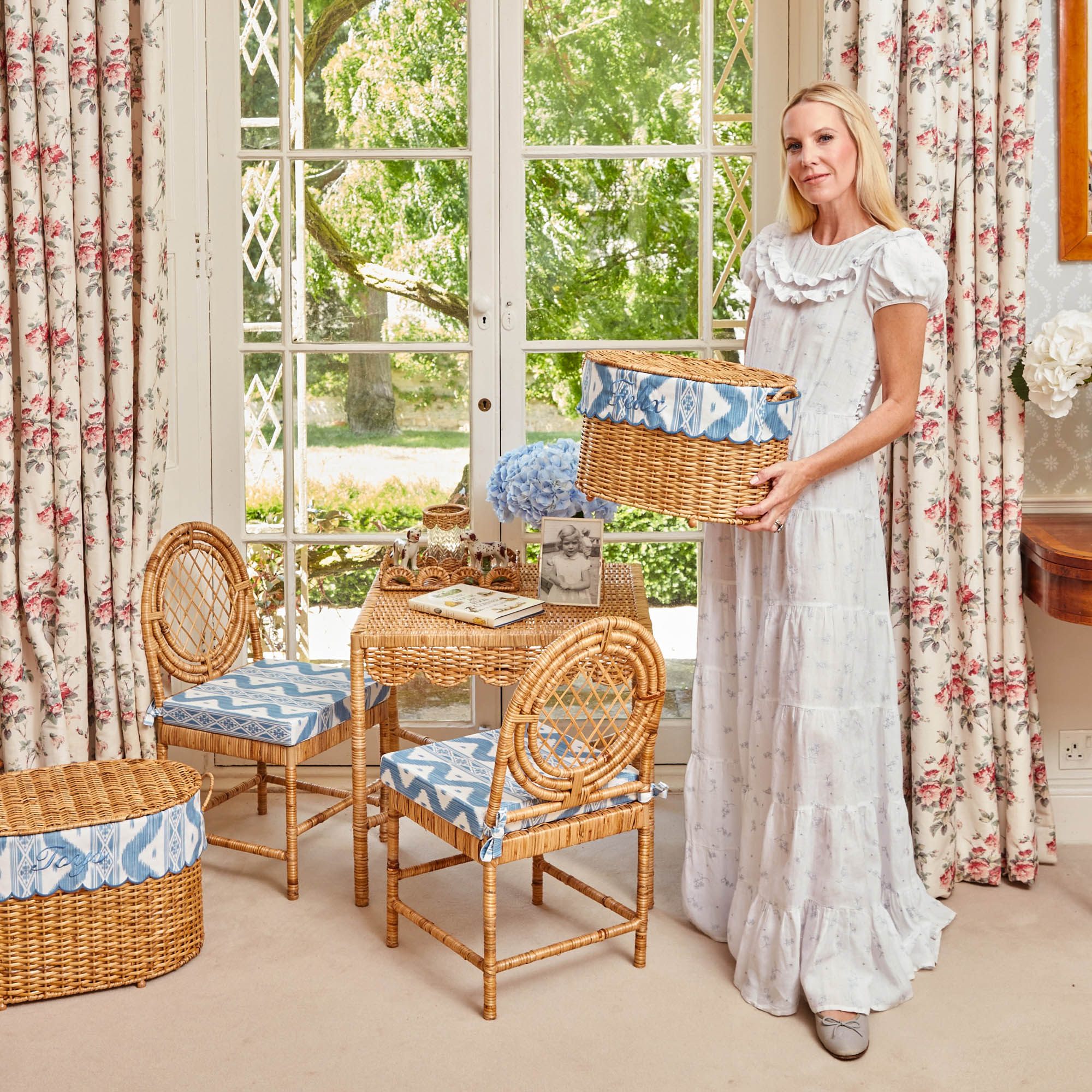 Isabella Rattan Basket with Ikat Liner (Small)