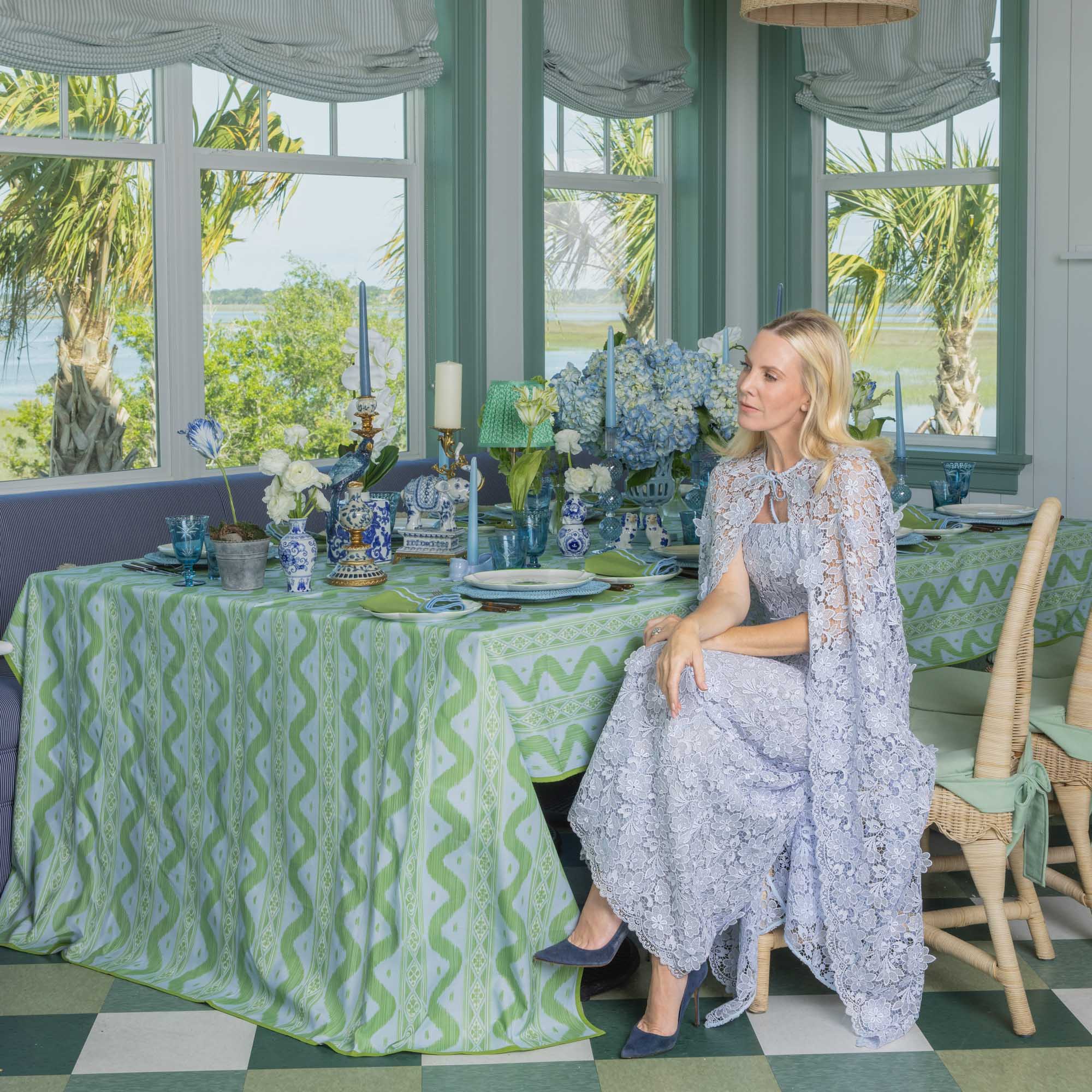 Soft Blue Ceramic Bow Candle Holder (Pair)