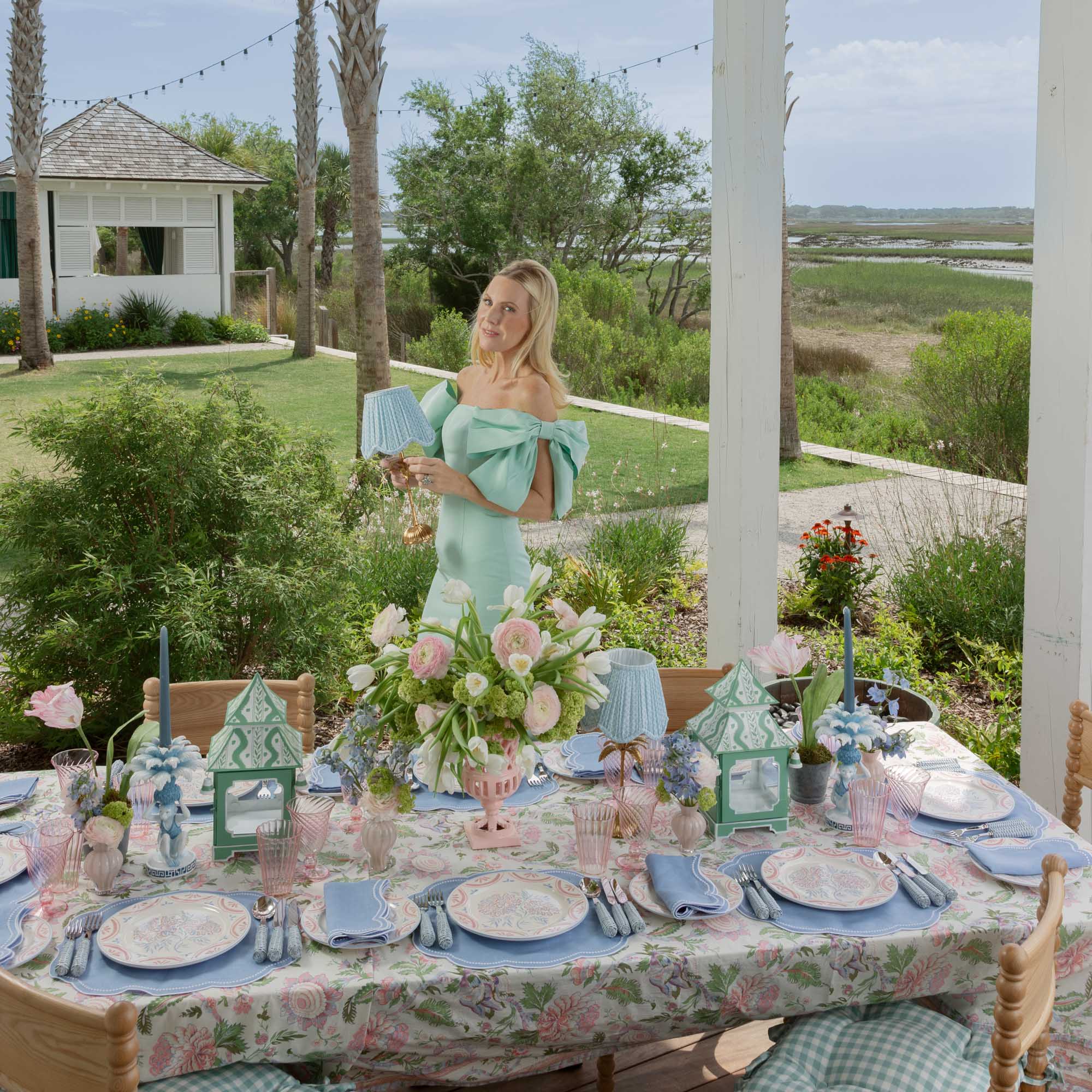 Soft Blue Lotus Deep Scalloped Lampshade (18cm)