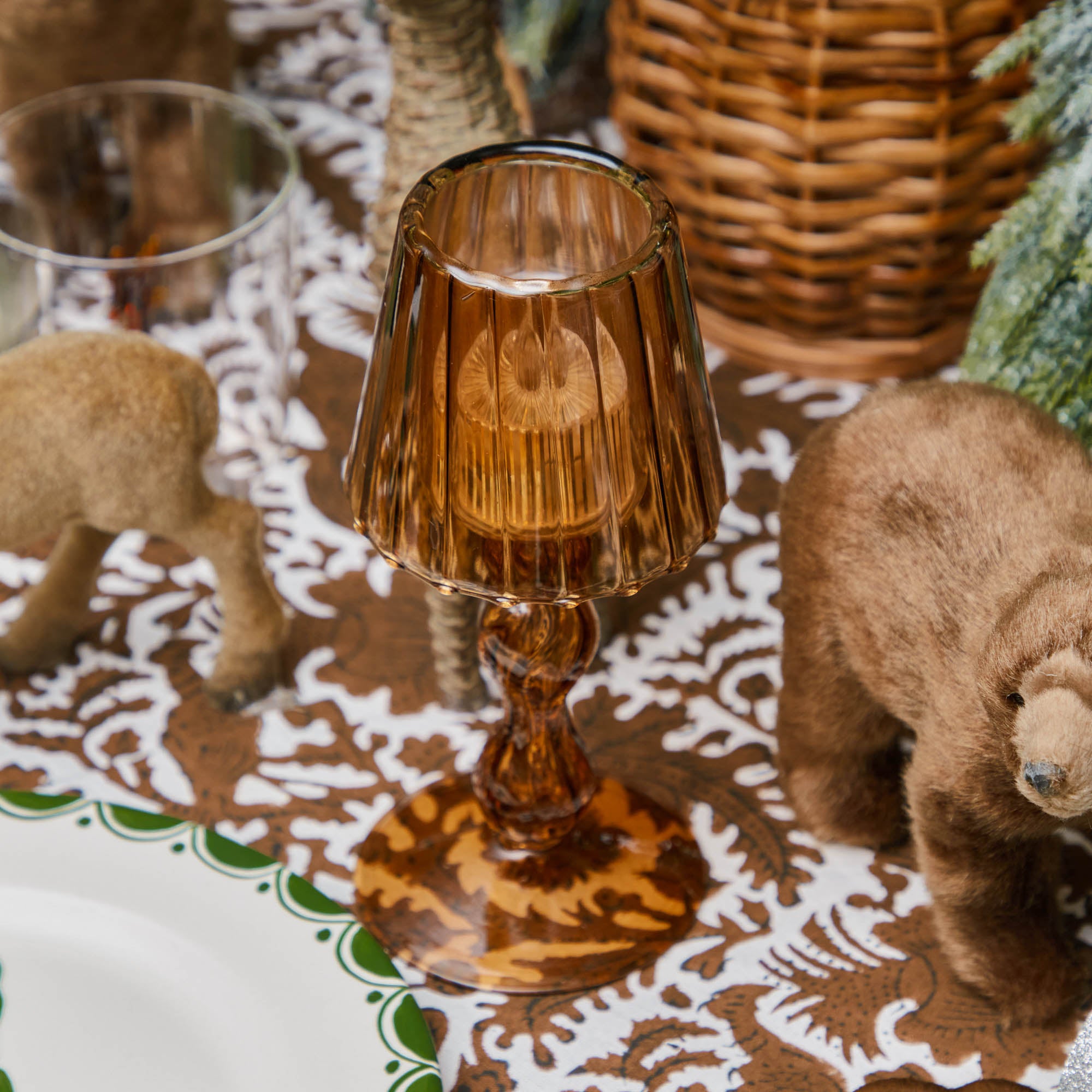 Chestnut Glass Lantern Tea Light Holder (Pair) - 18cm