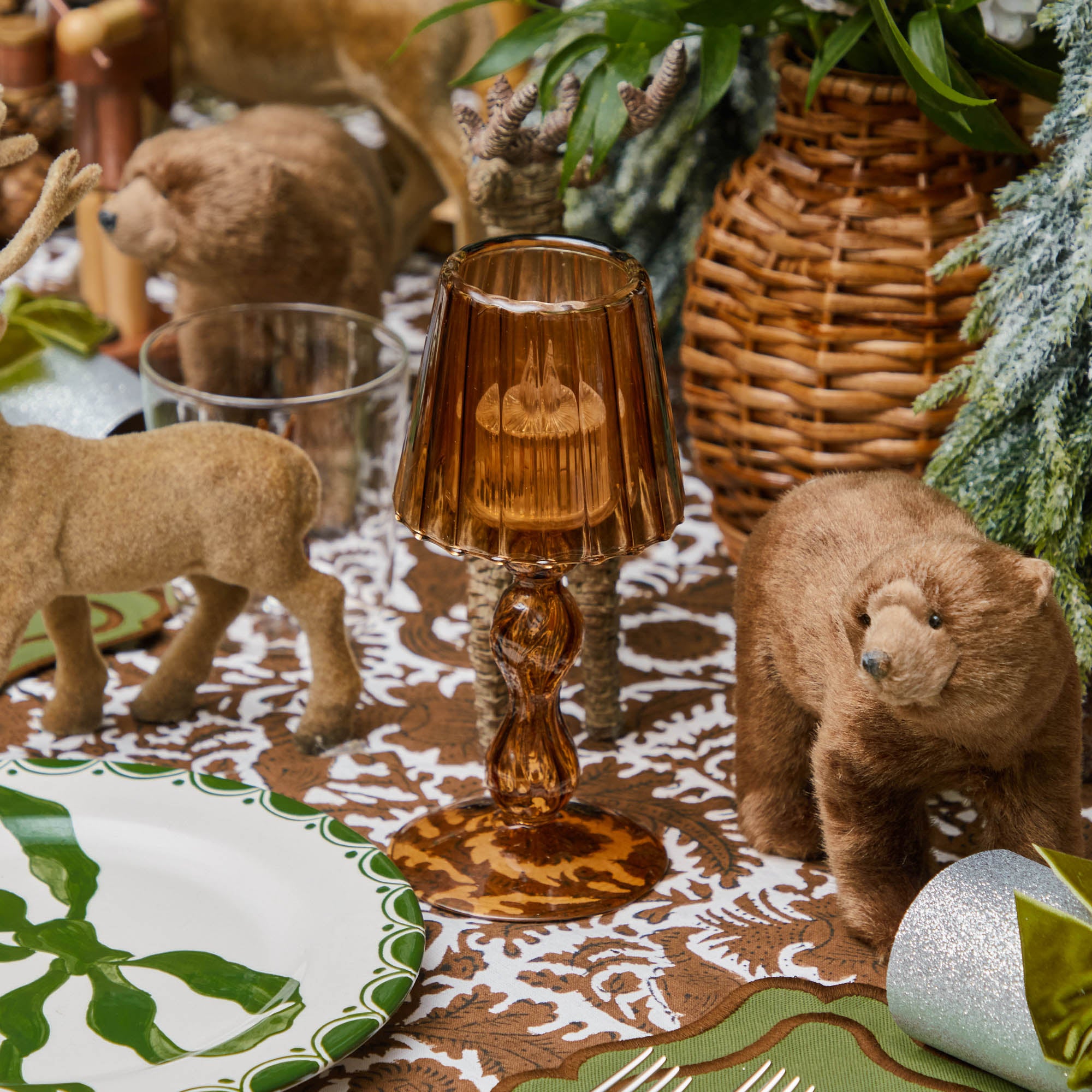 Chestnut Glass Lantern Tea Light Holder (Pair) - 18cm