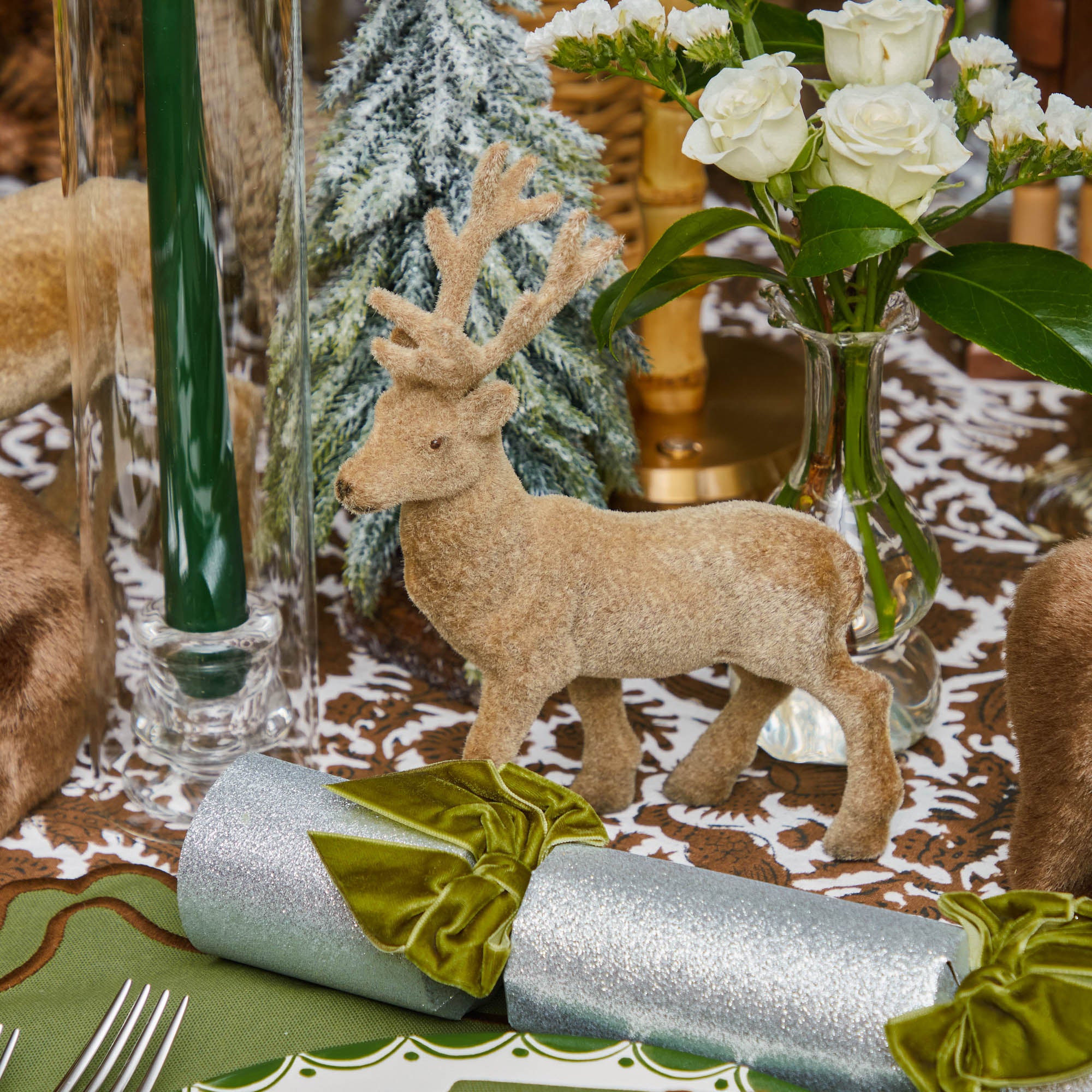 Taupe Flocked Reindeer Family