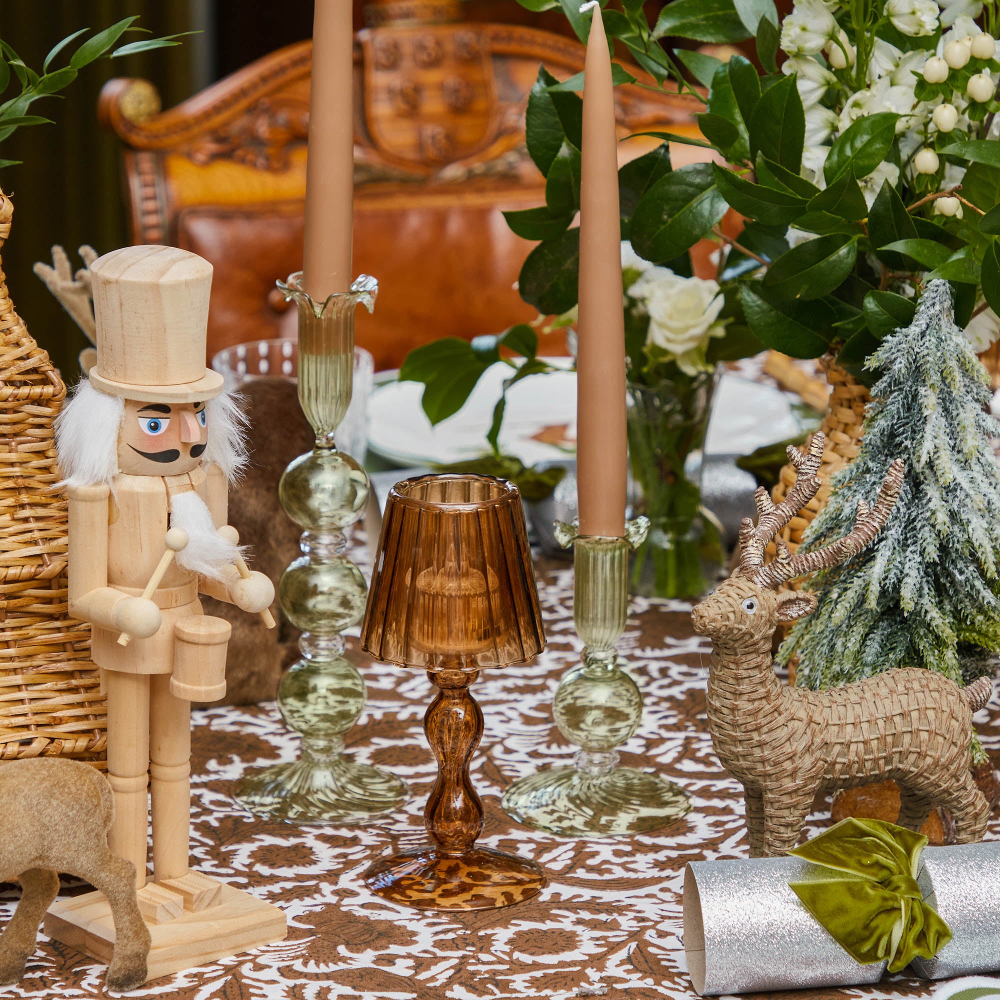 Chestnut Glass Lantern Tea Light Holder (Pair) - 18cm