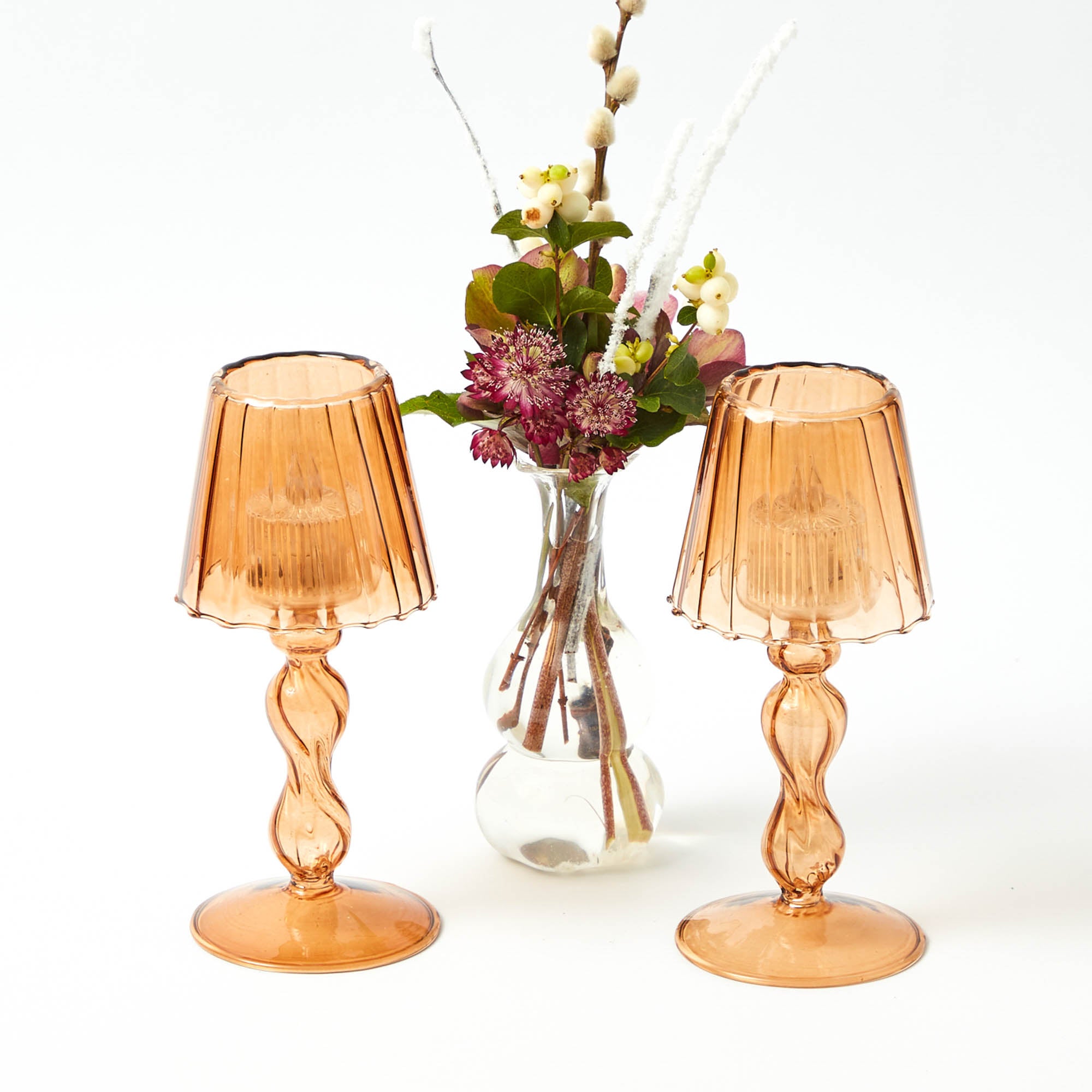 Chestnut Glass Lantern Tea Light Holder (Pair) - 18cm