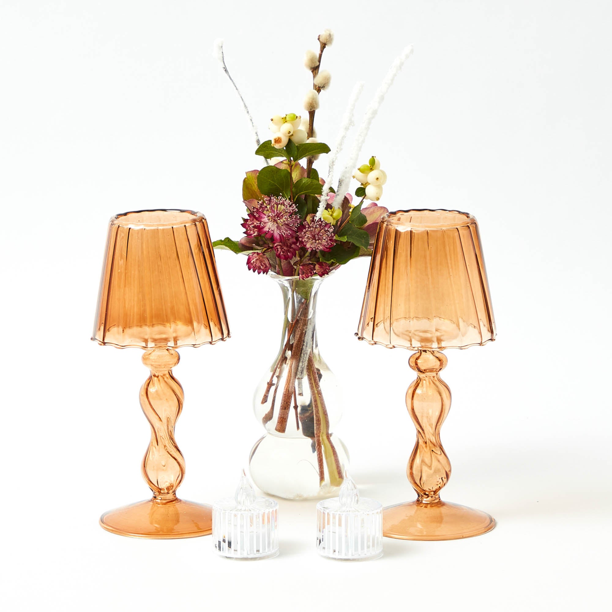 Chestnut Glass Lantern Tea Light Holder (Pair) - 18cm