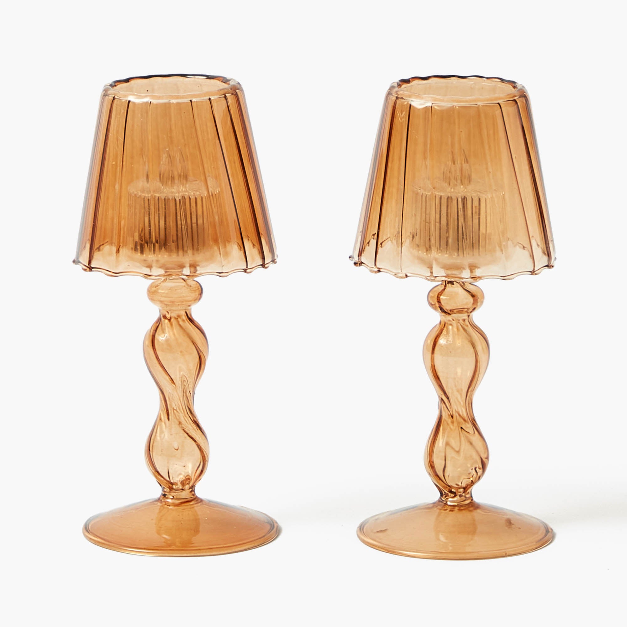 Chestnut Glass Lantern Tea Light Holder (Pair) - 18cm