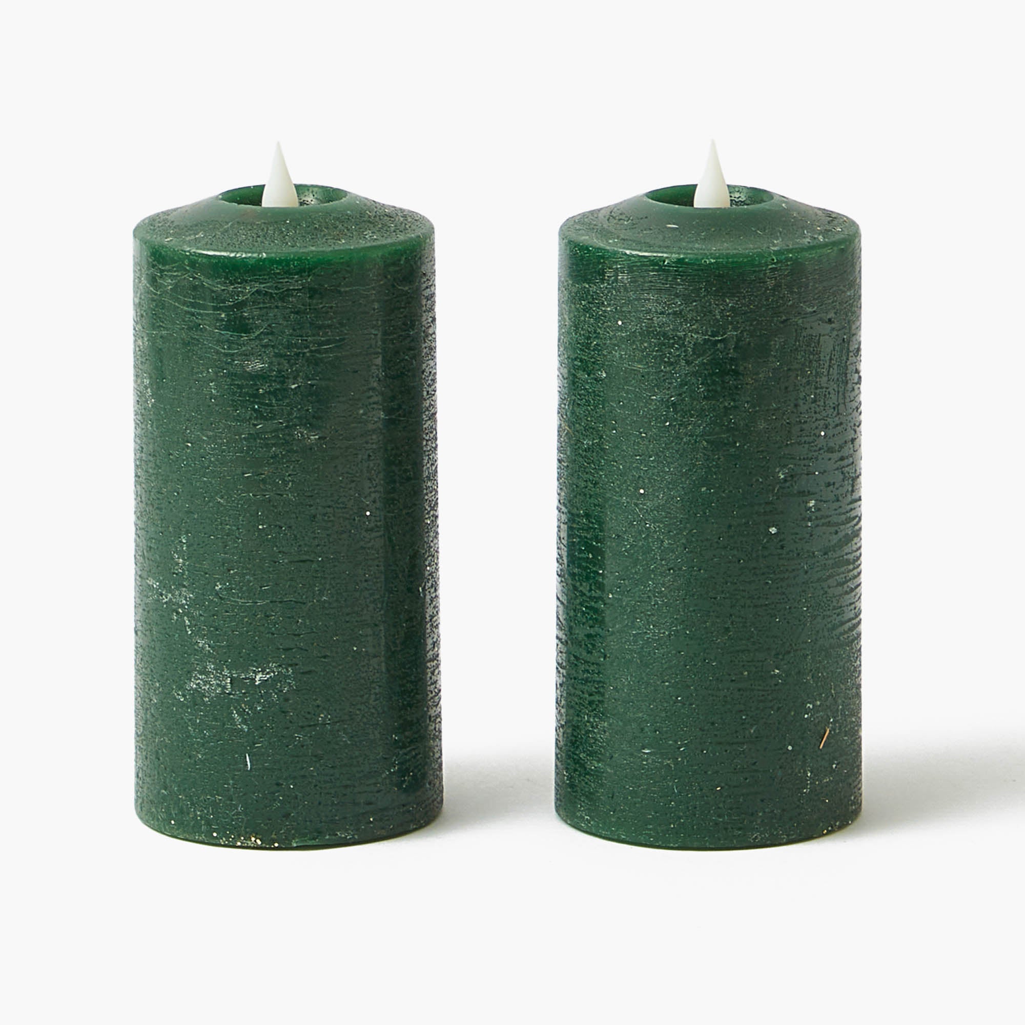Forest Green LED Pillar Candles (Pair) - 15cm
